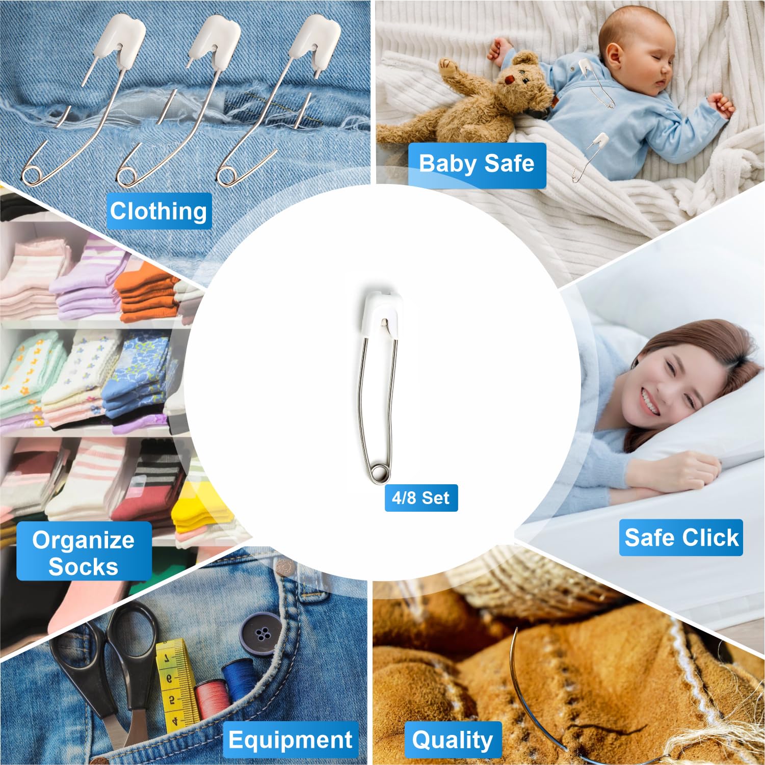 Sachverständigen-Zubehör® Épingles de sûreté bébé [Safety épingles à Couches] Blanc Grand 58 mm 20 pcs | Acier Inoxydable pour Enfants | Couches lavables avec Fermeture sécurisée