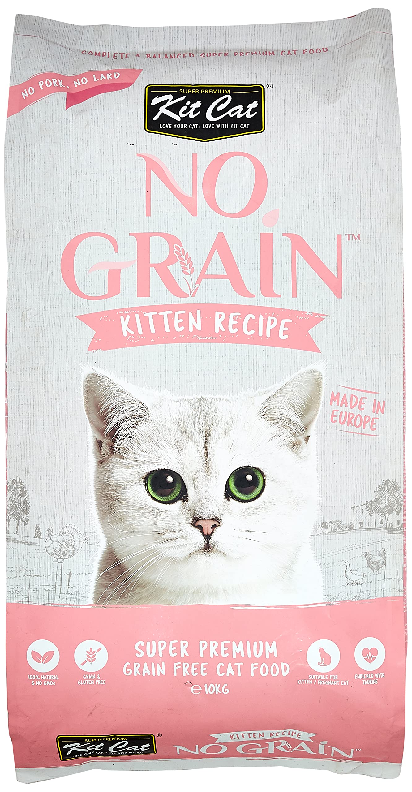 Kit Cat No Grain Kitten Recipe Super Premium Dry Food 10Kg, Pink/White