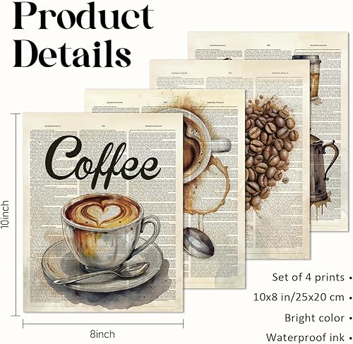 Miniatura 3 de VONTP Decoración de pared retro de café, estación de cafetería, decoración de cocina, impresiones de bebidas expreso, póster de decoración de pared