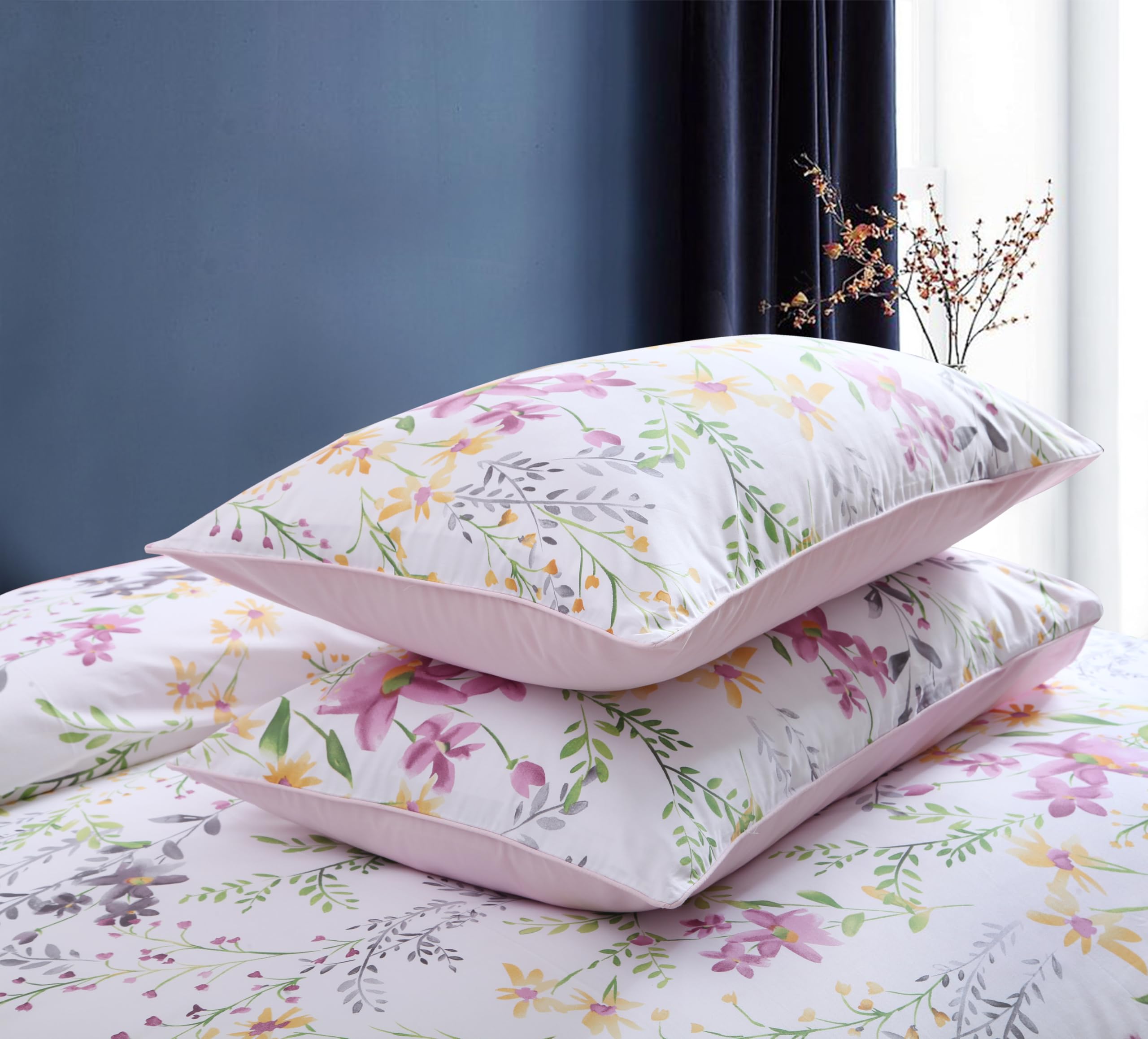 USTIDE King Size Multicolour Floral Bedding Set - 100% Cotton 3-Piece Duvet Cover with Pillowcases, Colorful - Image 3