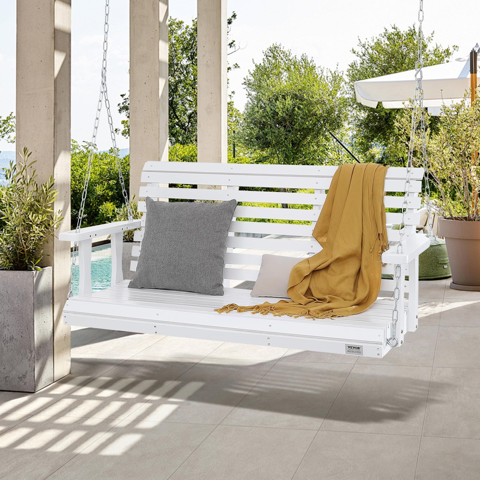 VEVOR Columpio de Madera para Porche de 4,5 '', Columpio de Banco para Patio y Jardín, Capacidad de Carga Fuerte Mejorada de 880 Libras, Banco de Silla con Cadenas Colgantes, Marrón Carbonizado