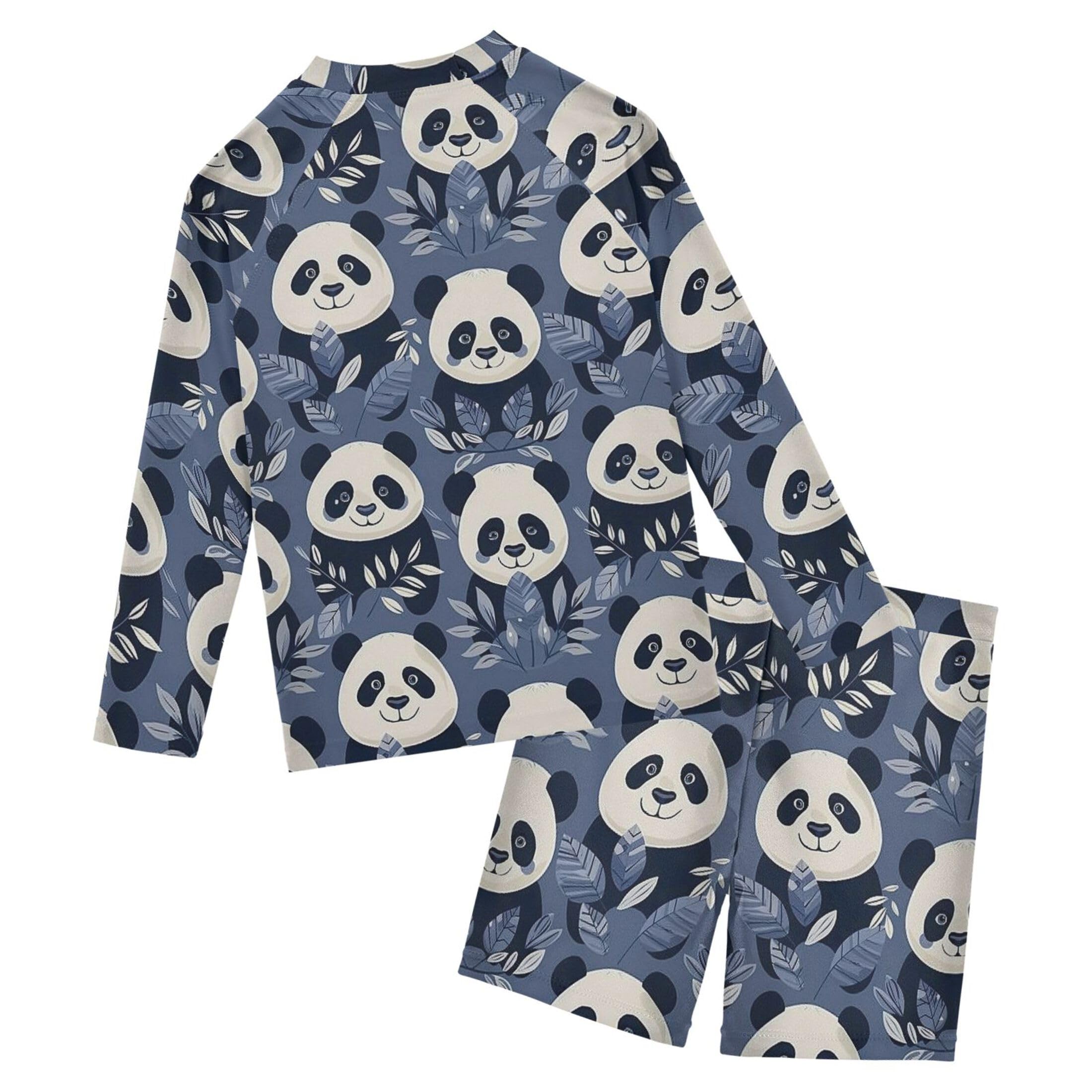Panda Cute Animal Baby Boys' Toddler Long Sleeved Rashguard Swim Bathing Suit Set B0403413