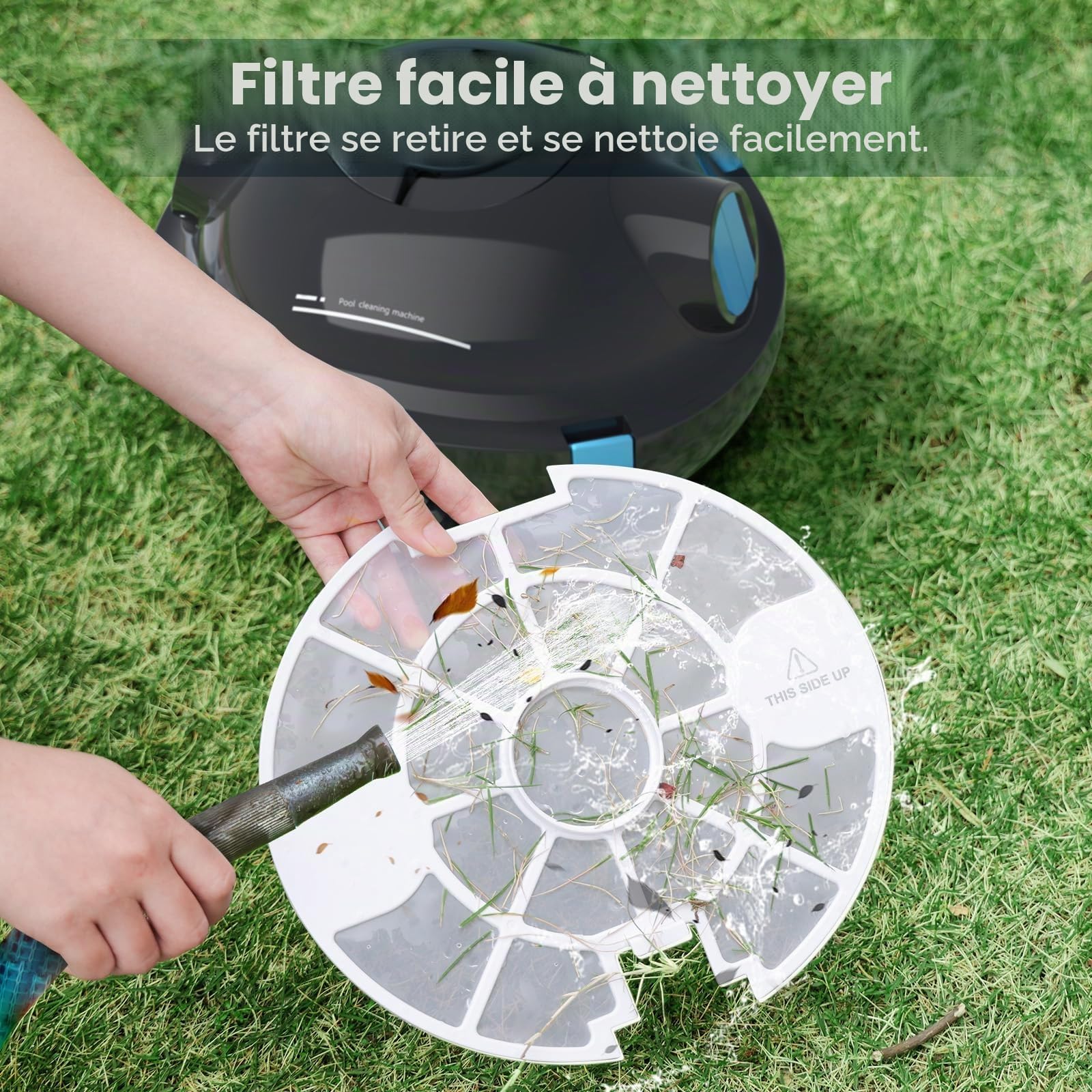 Robot Piscine, Robot Piscine sans Fil Y10 | Aspirateur Automatique et Puissant, 130 Minutes d'Autonomie & Auto-Stationnement, Conçu pour Bassins Enterrés et Piscines à Fond Plat jusqu'à 110 m²(Noir)