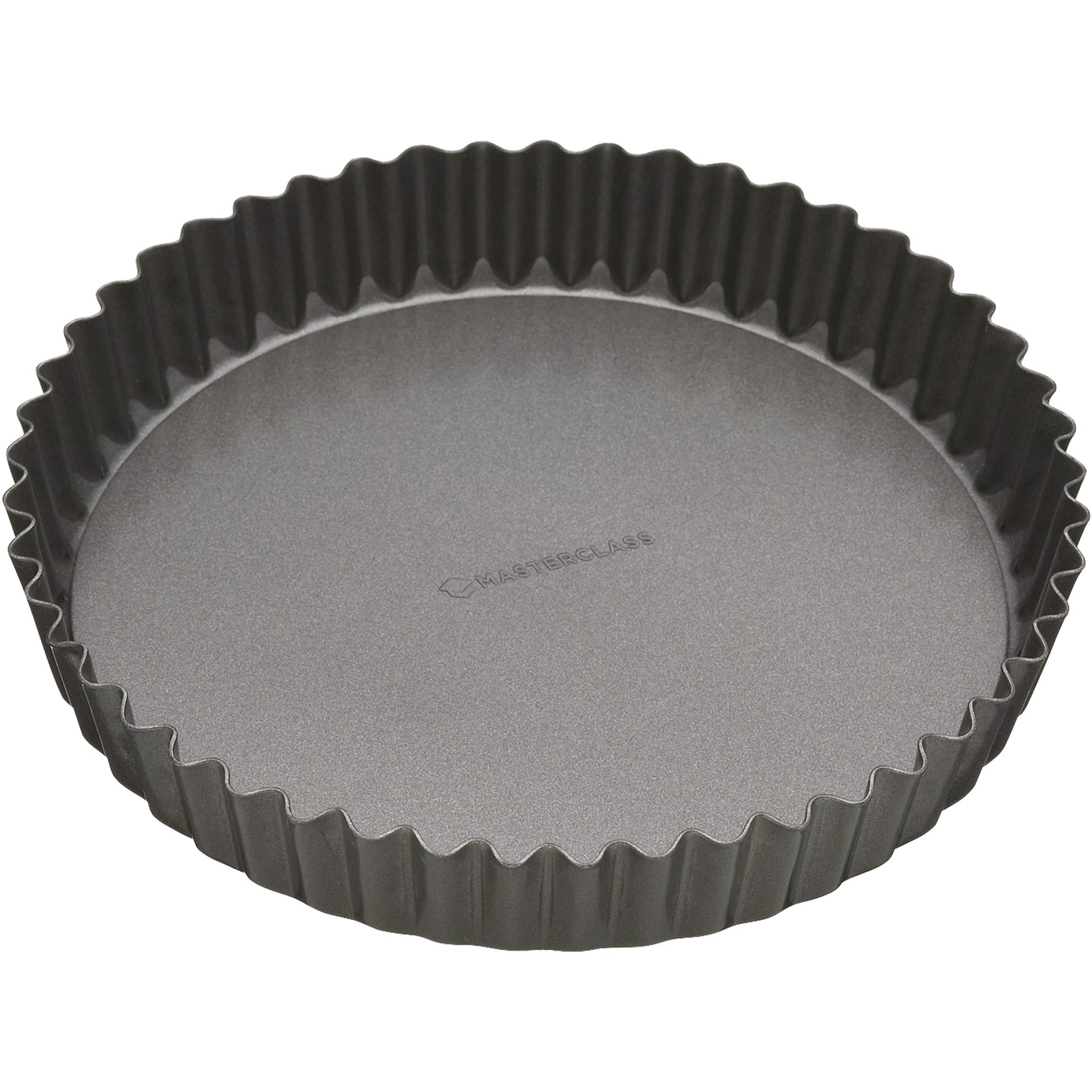 Master Class KITCHENCRAFT Non Stick Fluted Loose Base Quiche Tin Round 30cm 12", Sleeved, Gray, KCMCHB40, , 30 cm (12 inches)