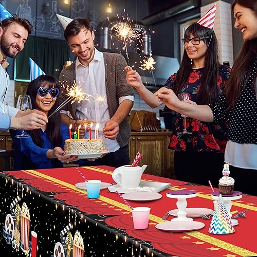 Miniatura 6 de Mantel de plástico para noche de cine, 3 piezas, mantel de cine para suministros de fiesta, alfombra roja, decoración de fiesta de cumpleaños, 54 x