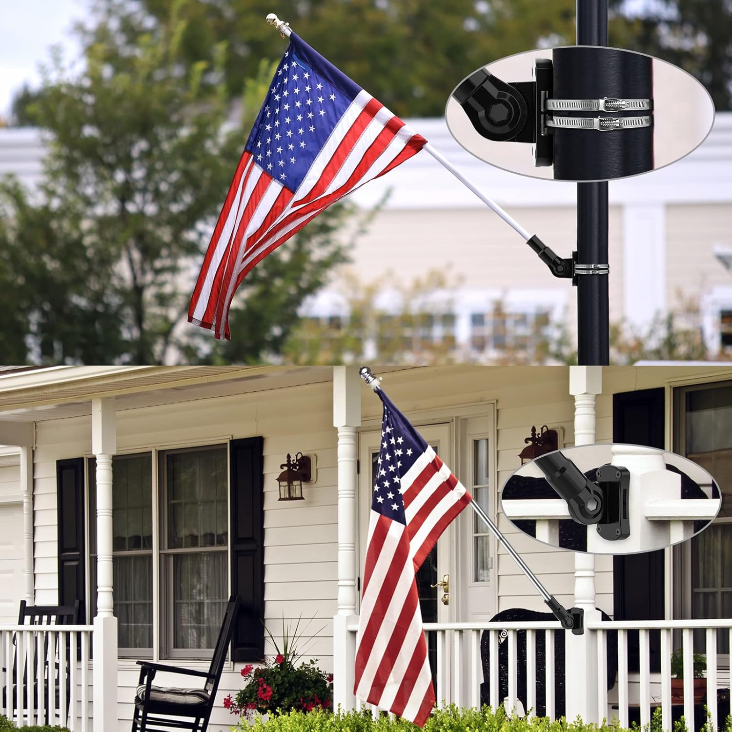 Black Flag Pole Holder Adjustable, Ultra Heavy Duty 304 Stainless Steel Flag Pole Bracket for Outside House & Estate - 1" Inner Diameter Flag Mounting Bracket, Built to Last – Never Breaks