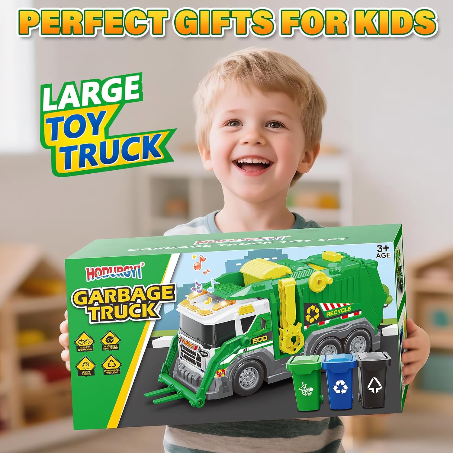 Large Garbage Truck Toy Set for Boys Ages 3 4 5 6 7 8, Kids Trash Truck with Sound, Light, Dumpster, Trash Bins and Learning Cards, Friction Powered Garbage Trucks Christmas Birthday Gifts for Toddler - Image 7