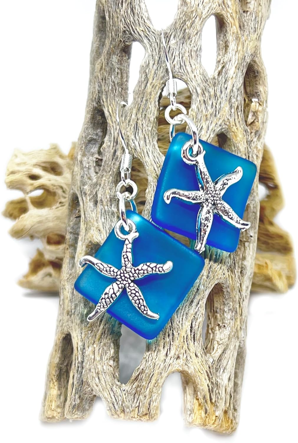 Sea Glass Starfish Dangle Earrings - Beach Glass Jewelry - Tropical Gifts for Women - Sea Star Drop Earrings - Valentines Day Gifts for Mom - Image 2