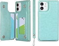 Vista 18 de iCoverCase Funda compatible con iPhone 12 Mini Wallet con tarjetero para mujer, bloqueo RFID en relieve de piel sintética con correa de muñeca