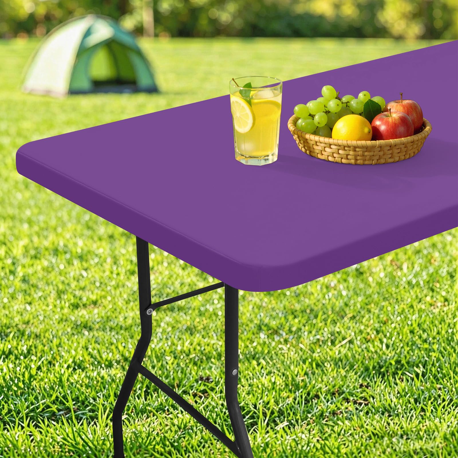 homing Rectangle Table Cloth Cover, Water-Resistant Polyester Elastic Fitted Tablecloth, Fits for 6 Foot Folding Tables, Washable Table Protector for Picnic, Camping, Outdoor (Purple, 30" x 72") — image 1