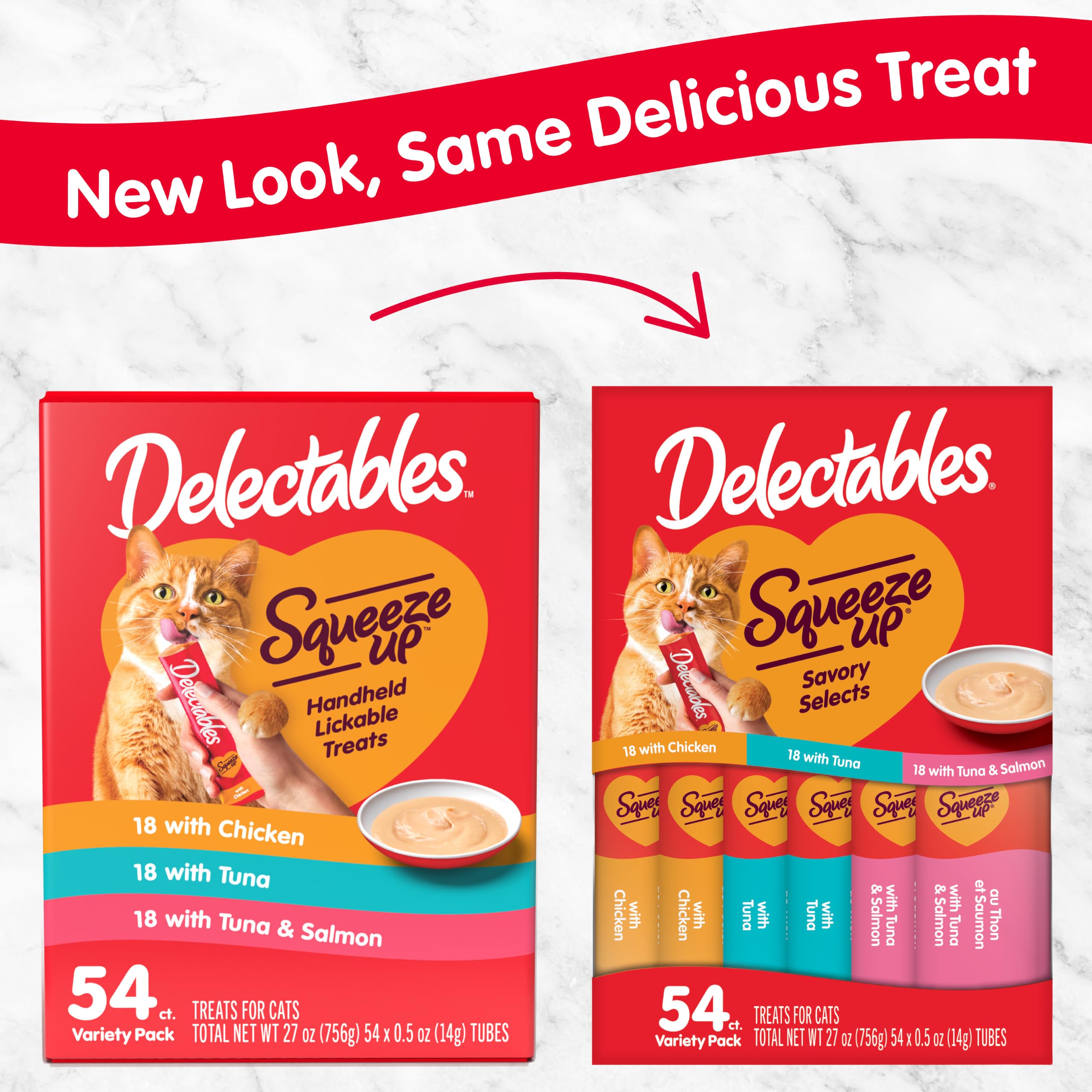Hartz Delectables Squeeze Up Variety Packs - Friandises interactives pour Le Soin des Chats - 54 pièces