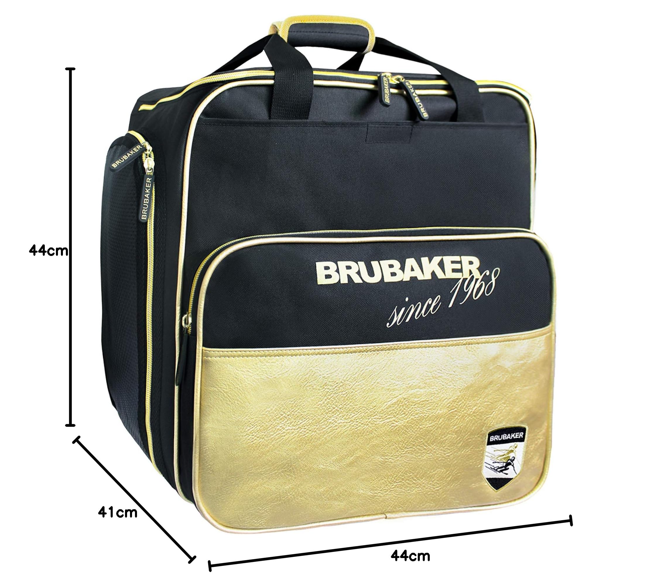 BRUBAKER 'Super Saint-Moritz' - Sac à Chaussures de Ski/Sac Casque/Sac à Dos - Système de Transport Intelligent - Noir/Doré