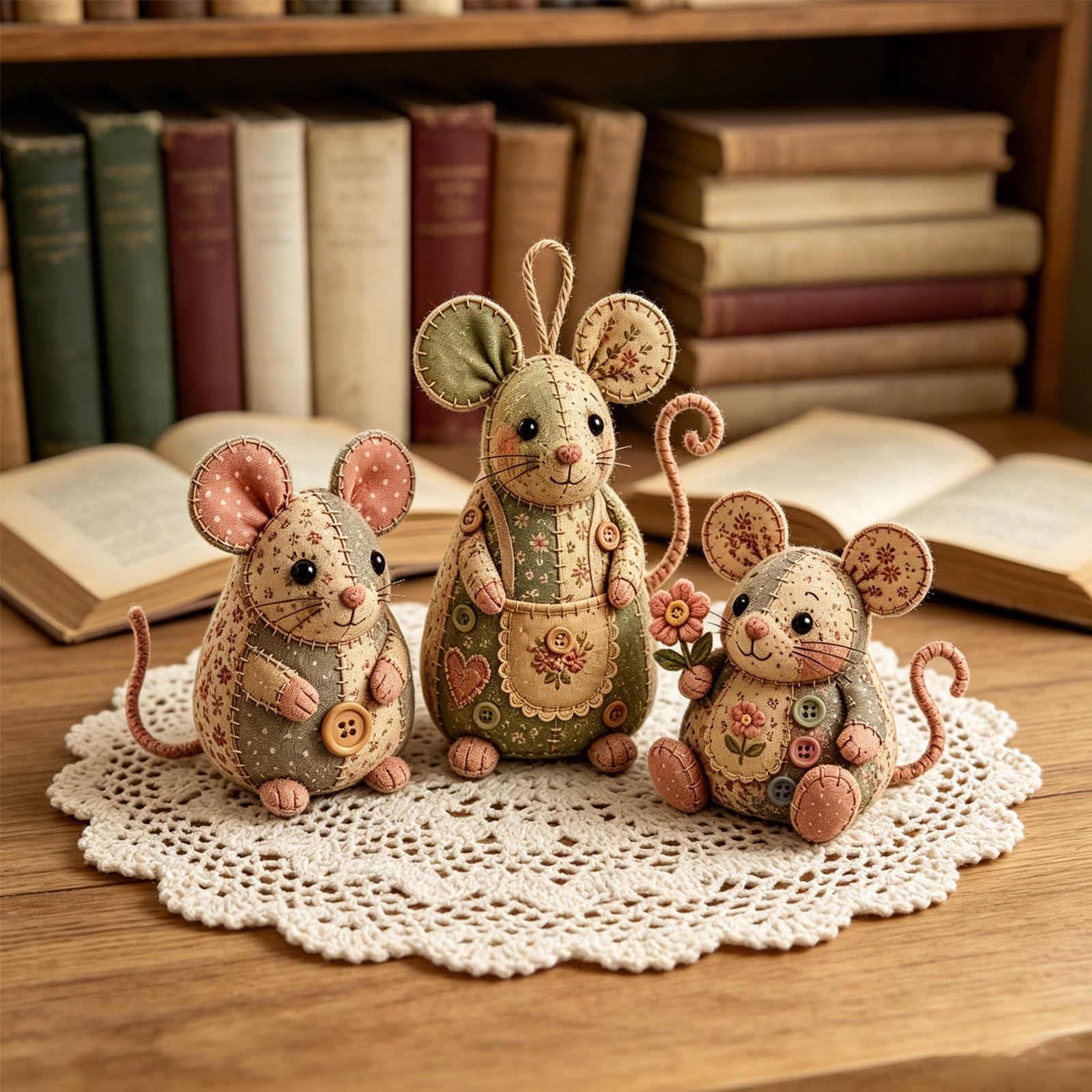 Kit fai te patchwork con topo, set cucito fatto mano imbottitura tessuto floreale bottoni, kit cucito disegni patchwork animali completi divertenti for principianti regalo compleanno(Set 1+2+3)