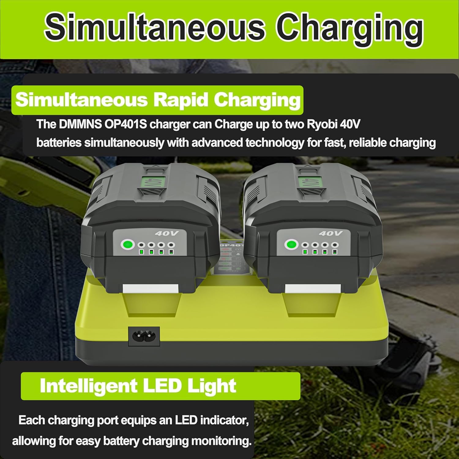 【Rapid!】 DMMNS OP401 Dual Rapid Charger Replacement for Ryobi 40V Battery Charger OP401 OP403 OP404 OP406 OP406A,Compatible with All Ryobi 40V Battery - Image 3