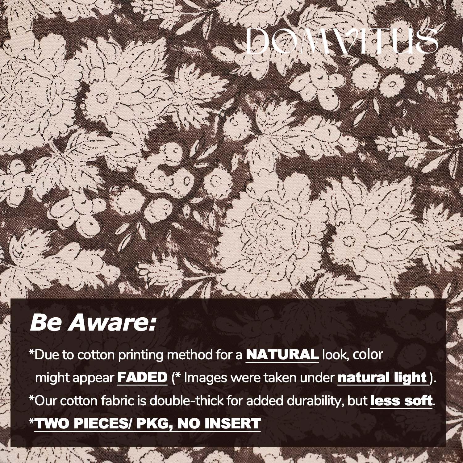 DOMVITUS Floral Pillow Covers 18x18 Set of 2, Vintage Block Print Pillow Covers Neutral Decorative Farmhouse Throw Pillow Covers for Bed Couch Living Room Dark Brown - Image 3