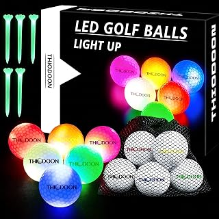 THIODOON LED Glow Golf Balls (6-Pack): 40H Battery, Impact Activated & Resettable, Includes Glow Tees & Storage Bag - Premium Night Sports Gift Set
