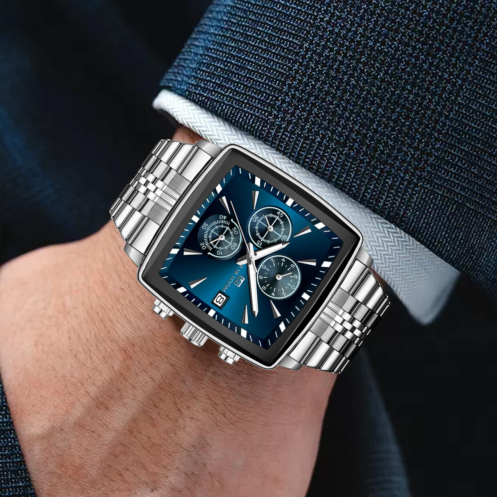 FANMIS Reloj cronógrafo cuadrado de acero inoxidable para hombre