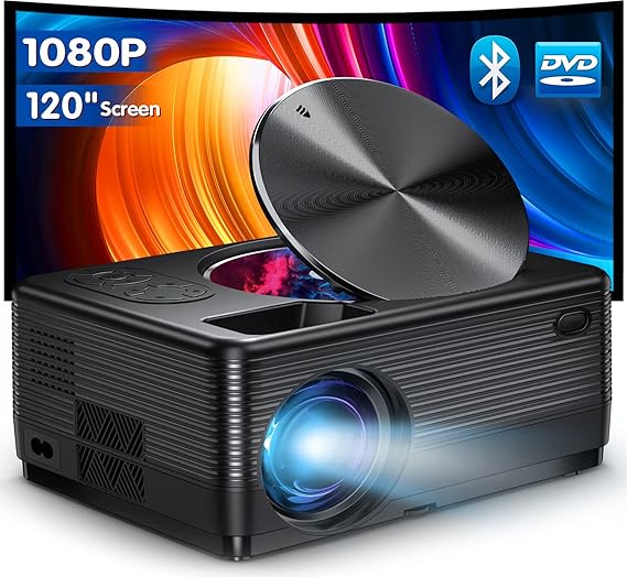 ClokoWe Mini Projector for iPhone, 1080P Bluetooth DVD Projector with Built in DVD