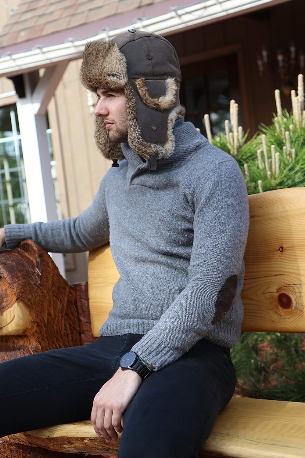 Vegan Fur Trapper Hunting Hat Aviator Winter Cap - Image 5