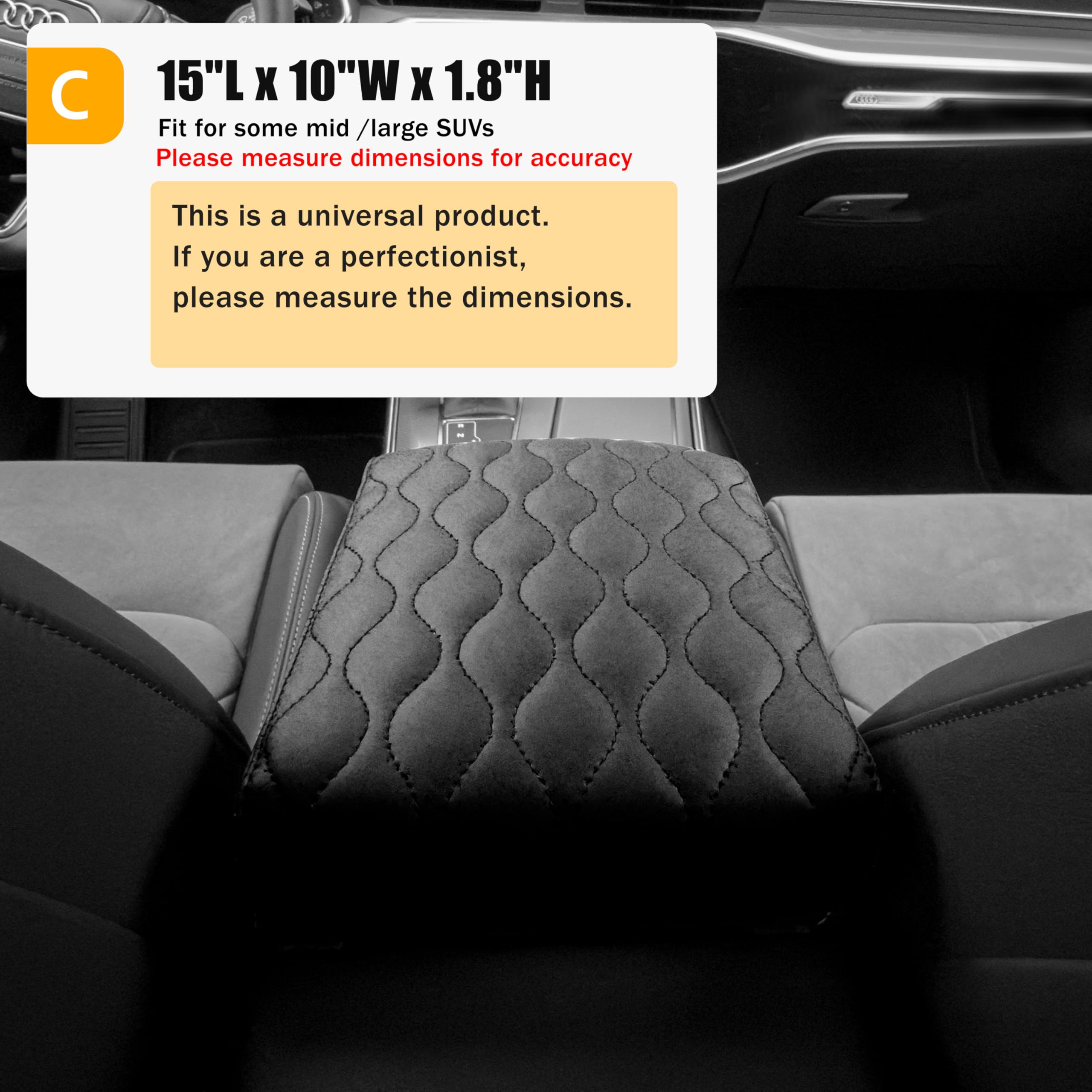 Funda para consola central de coche de piel sintética, color negro, protector de cojín para reposabrazos de vehículo, piel de napa de espuma viscoelástica, almohada de reposamanos (tamaño C 15