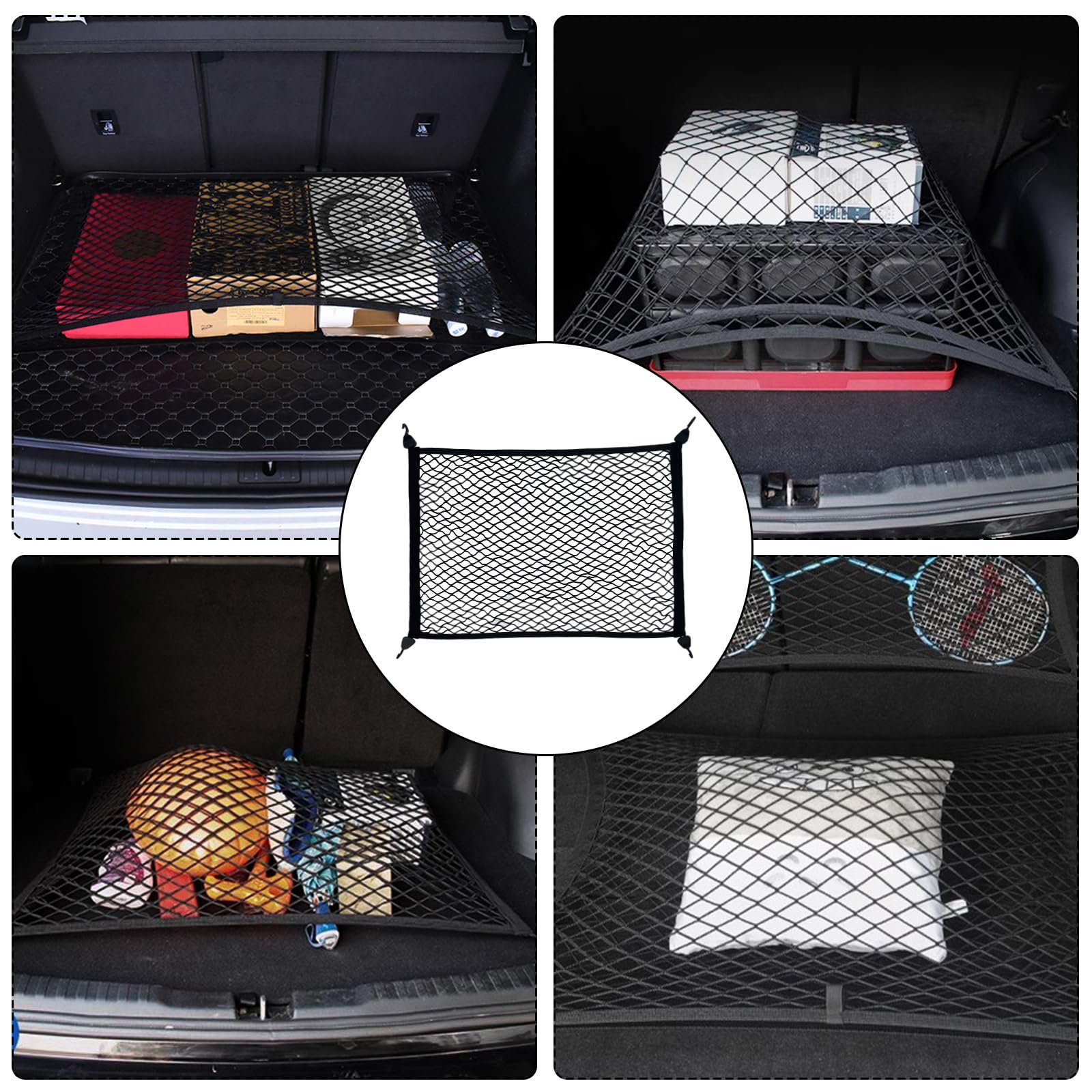 Fousenuk Red Grande para Maletero de Coche, Separadora con 4 Ganchos 80×60cm Puede Extender a 160×120cm Almacenamiento Fija, para SUV, Van, Carro Automóviles, Universal