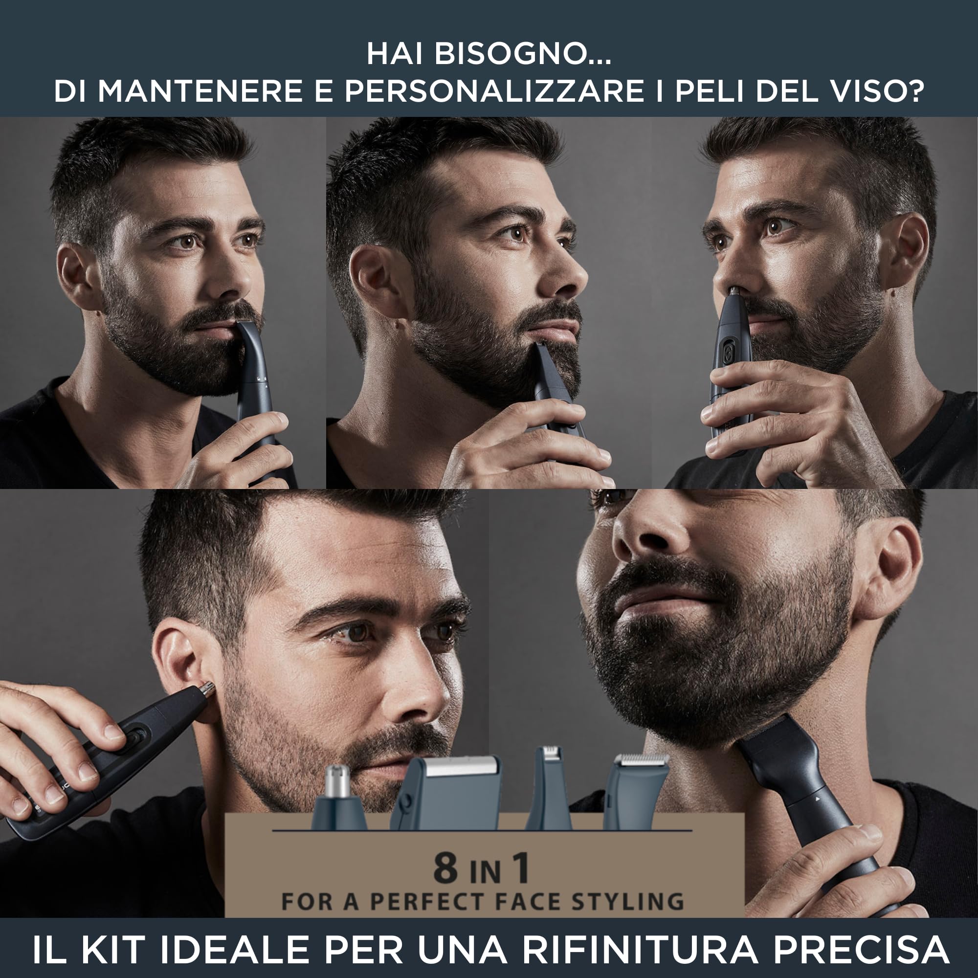 Rowenta TN3651 Nomad Mini Grooming Kit Easy Regolabarba, Pettini di Precisione da 3 mm e 6 mm, Impermeabile, Fino a 3 ore di Utilizzo, Accessorio Lama Rotante e Microlama di Precisione, Nero