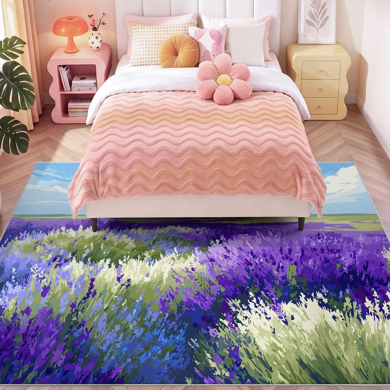 Tappeto artistico romantico per soggiorno, 120 x 170 cm, lavabile, antiscivolo, morbido, a pelo basso, antimacchia, ideale per interni, decorazione per la casa