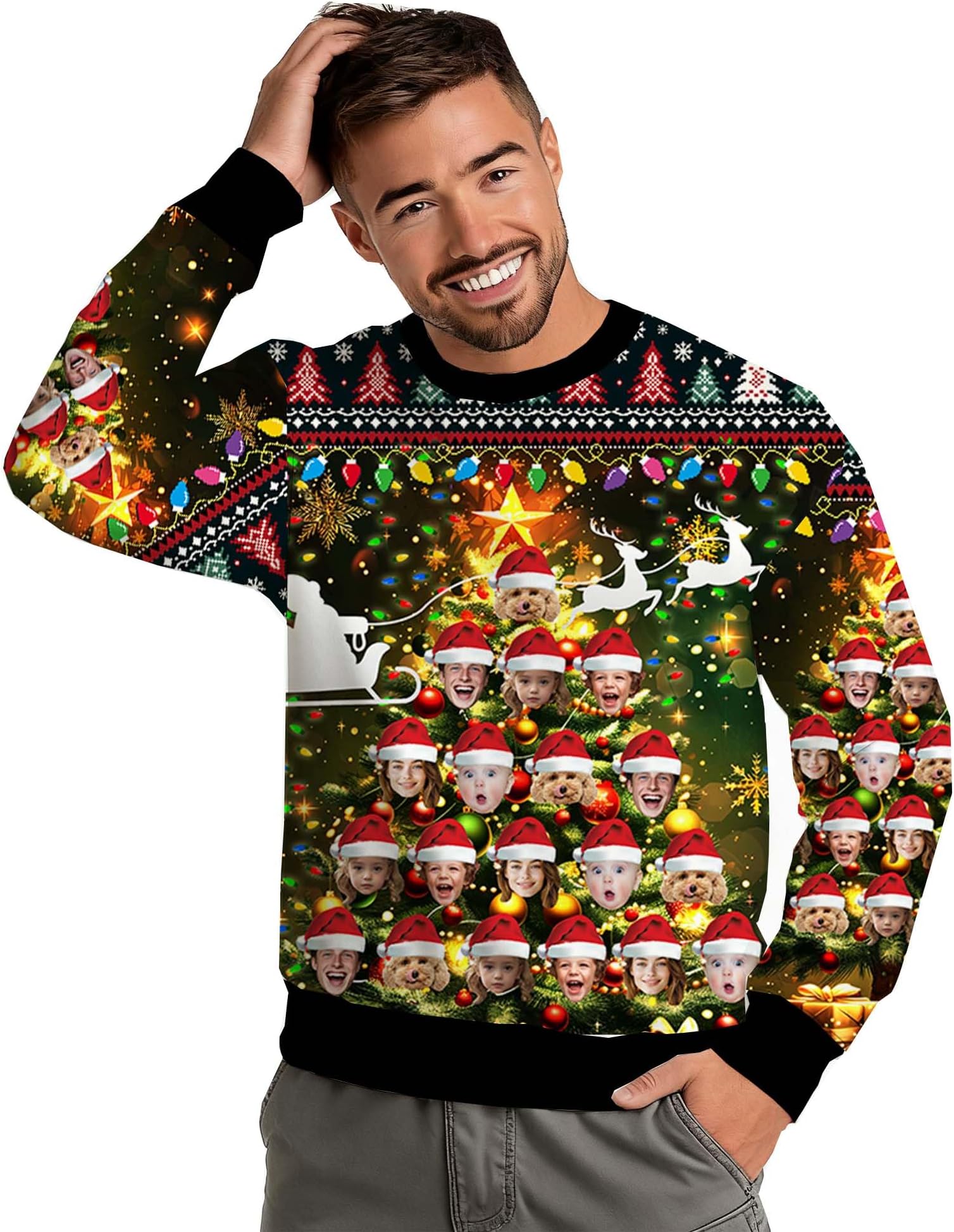 Custom Face Ugly Christmas Sweater Personalized Funny Xms Crewneck Sweatshirts for Men Women Matching Unisex Outfits