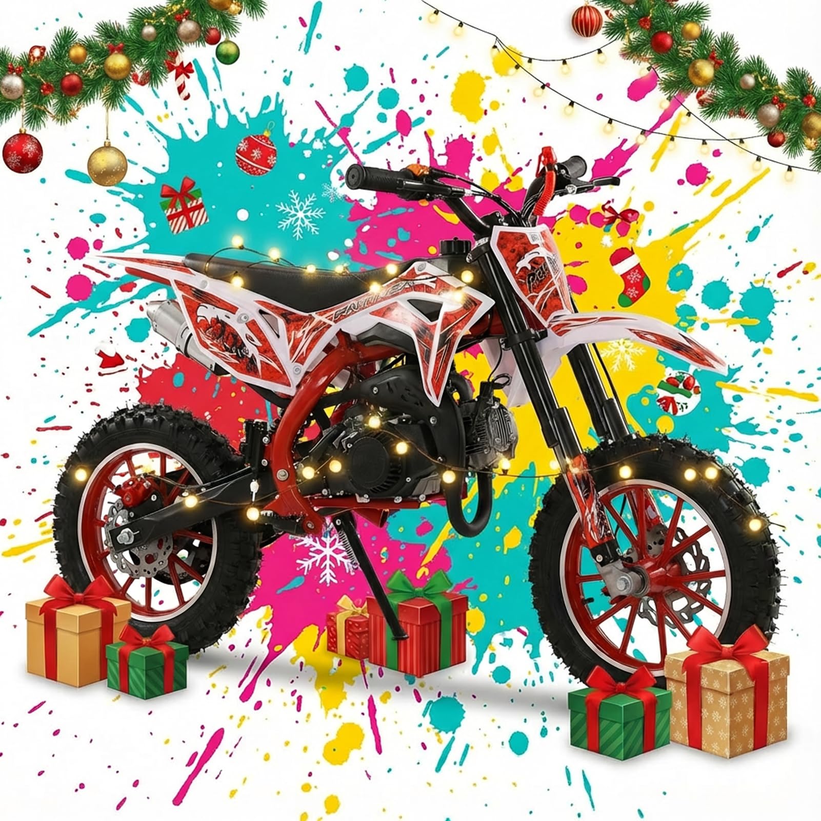 49cc Kids Dirt Bike, Mini Dirt Bike, 2-Stroke Gas Power Motocross Off-Road, Mini Pit Bike with Front Rear Disc Brakes, High-Speed Racing Motorcycle for Kids, Max Speed 40KM/H