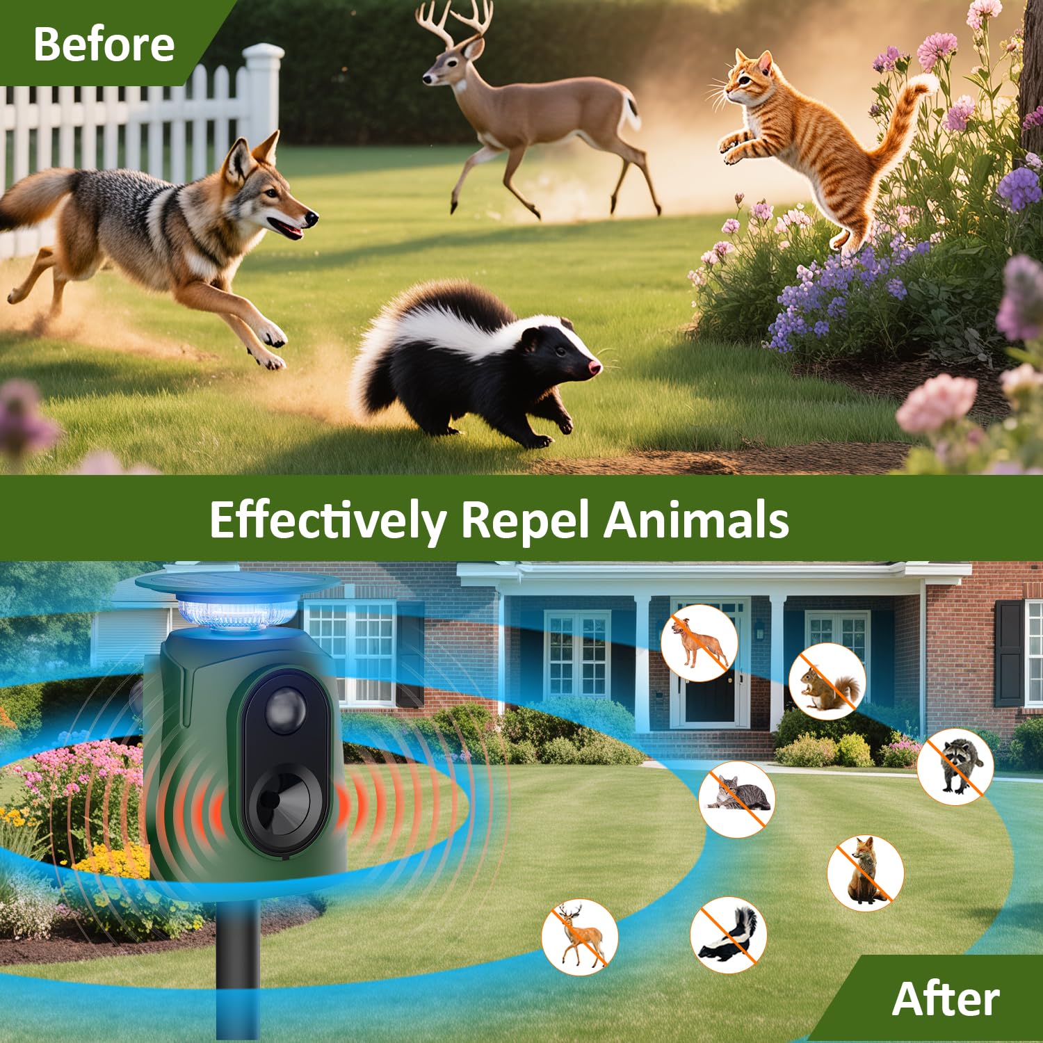 Katzenschreck Ultraschall Solar Tiervertreiber, 360° Marderschreck mit LED-Licht, Katzenabwehr Marderabwehr Garten IP65 Wasserdicht 5 Modus Waschbär Abwehr für Katzen Hunde Marder Mäuse Vögel