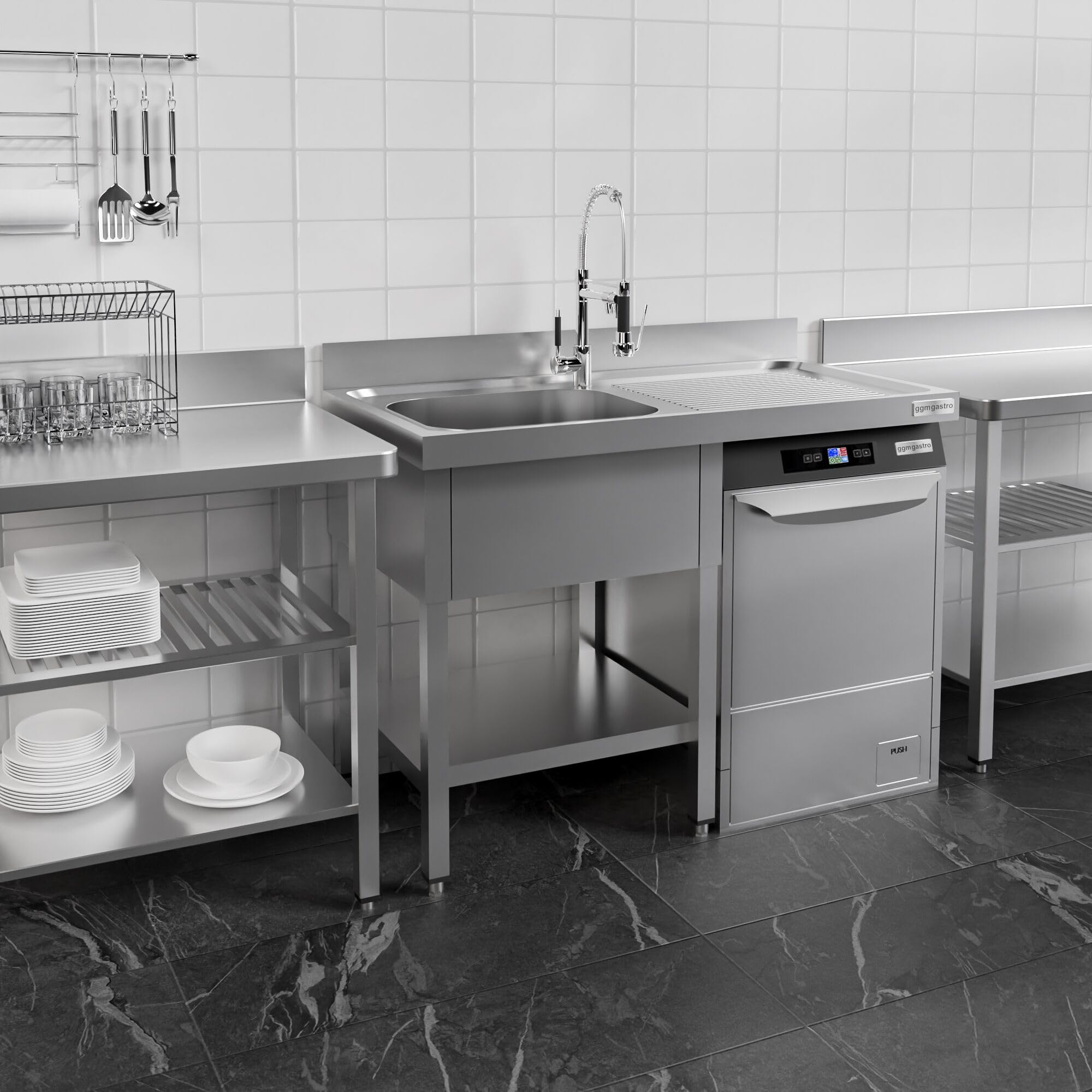 GGM Gastro | STK126SBL1 | Spülmaschinen-Spültisch - 1200x600mm - mit 1 Becken links