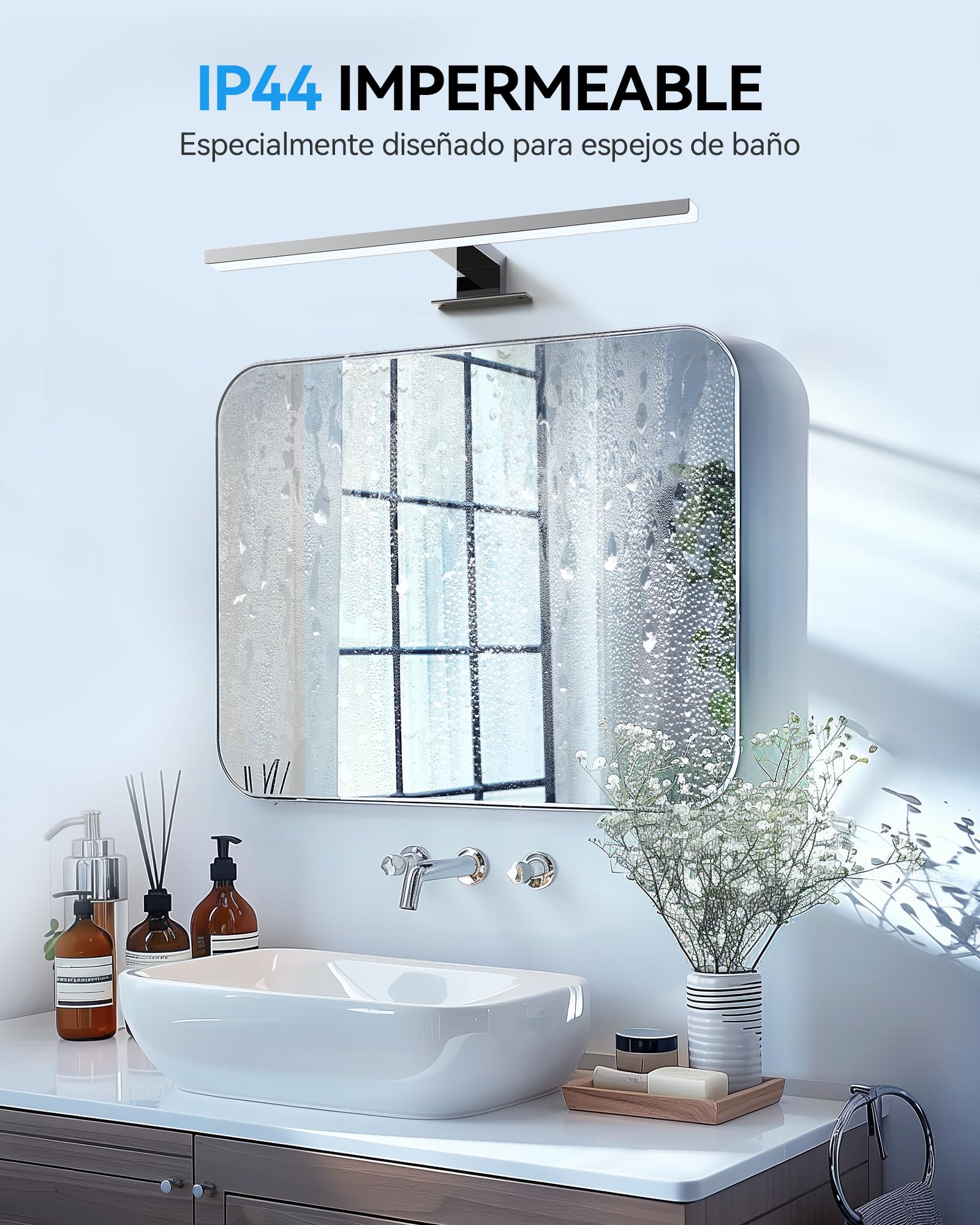 DILUMEN Spiegellamp, 8 W, 800 lm, 40 cm, badkamerspiegellamp, 230 V, IP44, spiegellamp, badkamer, natuurlijk wit, 4000 K, CRI>80, badkamerspiegellamp ( spiegel/kast gemonteerd