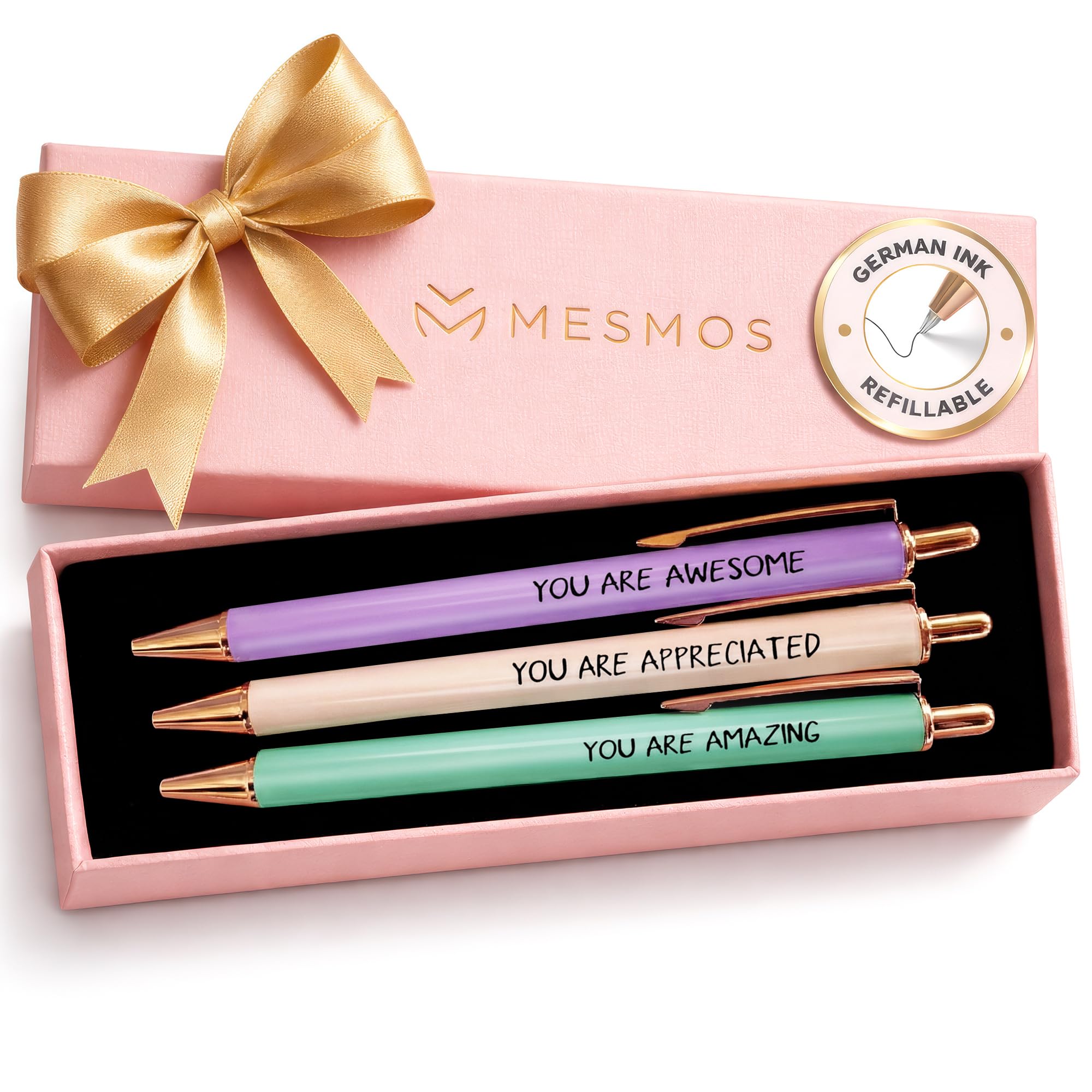 MESMOS 3Pcs Fancy Pen Sets for Women Gift, Administrative Professional Day Gifts, German-Ink, 1mm Tip, Cute Pens for Journaling No Bleed, Employee, Teacher Appreciation Gift, Thank You Gifts for Women