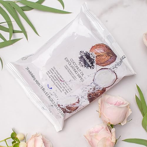 Miniatura 5 de Fake Bake Toallitas exfoliantes de aceite de coco para rostro y cuerpo, limpiadores suaves con caléndula, manzanilla, aloe, vitamina E, cuidado de