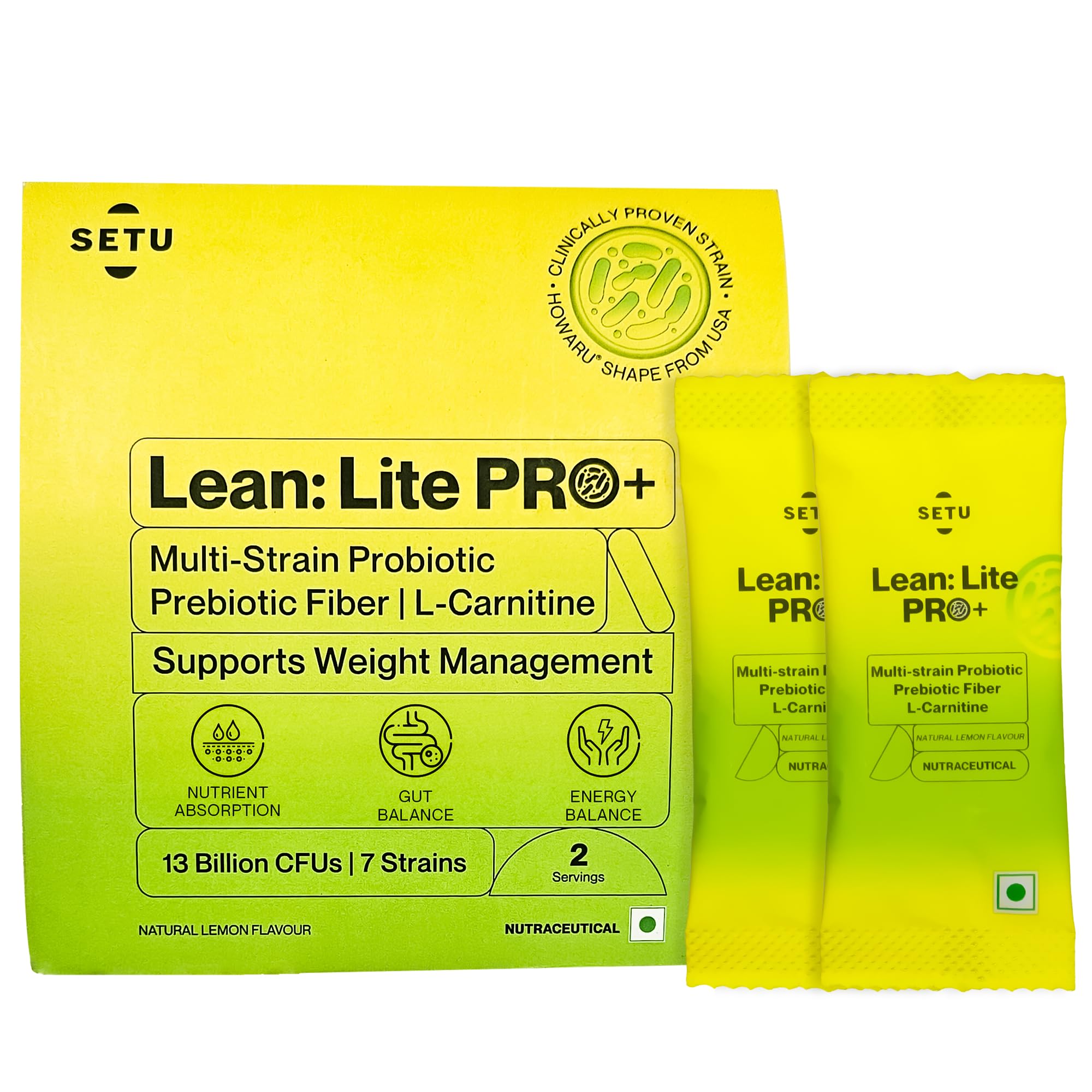Setu Lean Lite Pro+ Gut Health Powder | Prebiotic & Probiotic Supplement with Clinically Proven HOWARU® Strain & L-Carnitine | Digestion, Gut Balance & Metabolism Support For Men & Women (2 Sachets) (B0DCSHWQ91) Amazon Price History, Amazon Price Tracker
