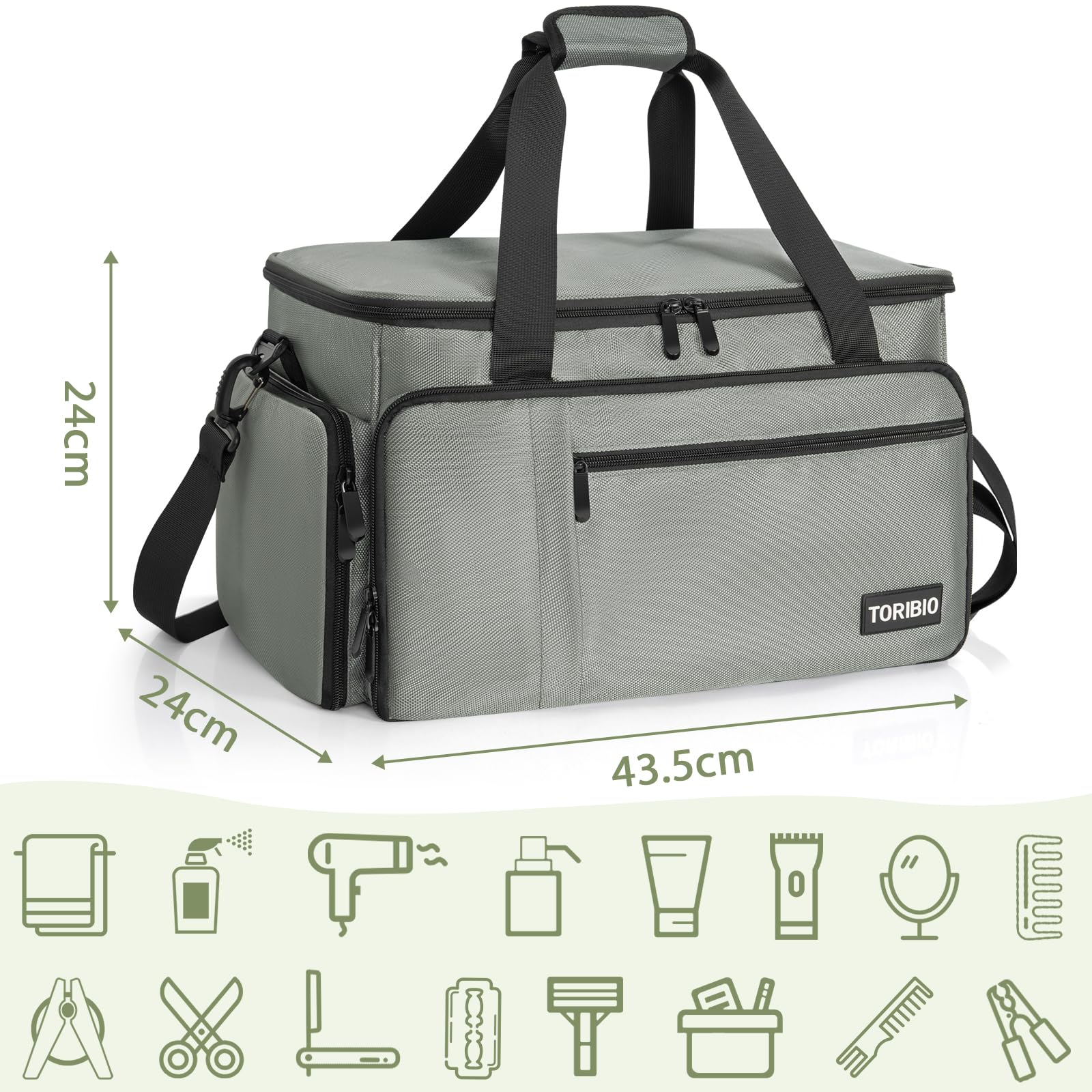 Borsa da parrucchiere professionale portatile, con tasche multiple e divisioni regolabili per accessori. Ideale per parrucchieri e visagisti.