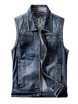 KGFDB Mens Punk Rock Denim Vest Vintage Blue Cowboy
