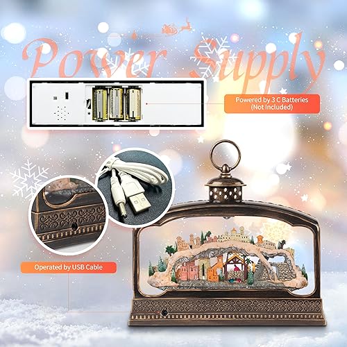 Miniatura 3 de Linterna grande de globo de nieve de Navidad con purpurina giratoria, decoración de Navidad para interiores, escena de pesebre, globos de nieve