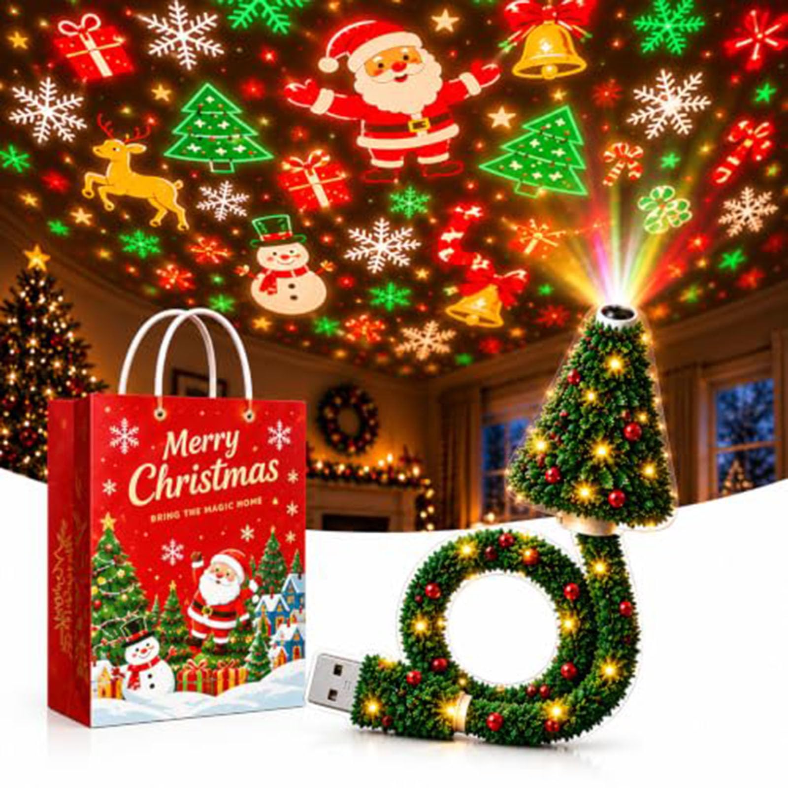 Christmas Tree Ceiling Projector Light Plug and Play HD Christmas Projector
