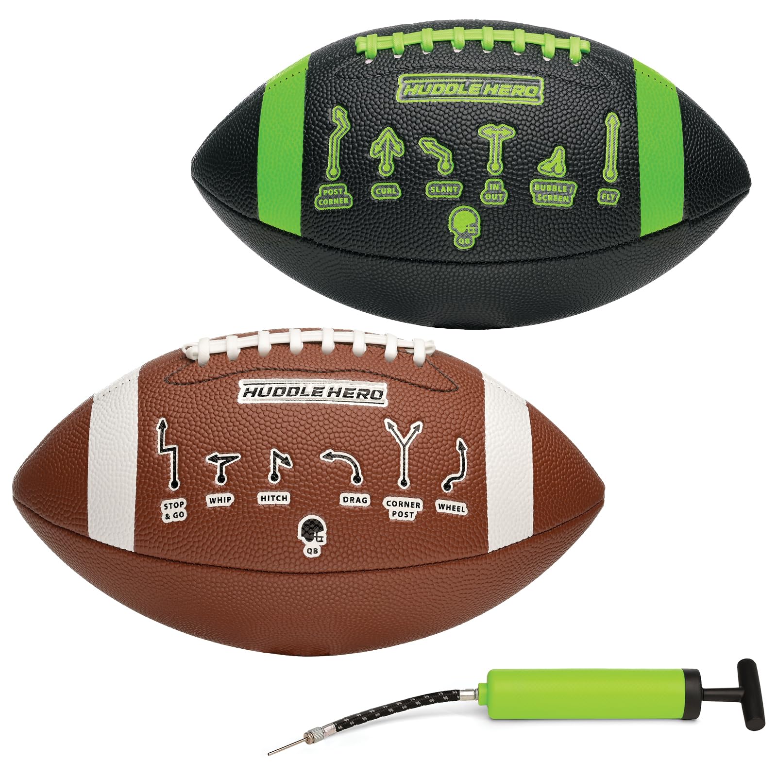 Xcello Sports Huddle Hero Junior Football 2-Pack w/Pump (Black and Brown)