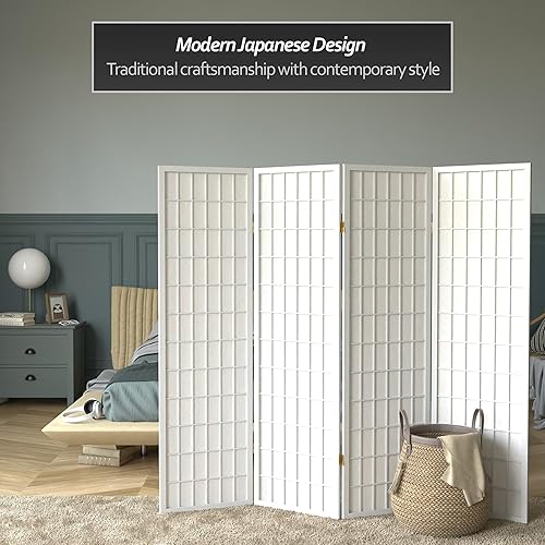 Miniatura 2 de Oriental Furniture Pantalla Shoji para ventana de 5 pies de alto color blanco 4 paneles