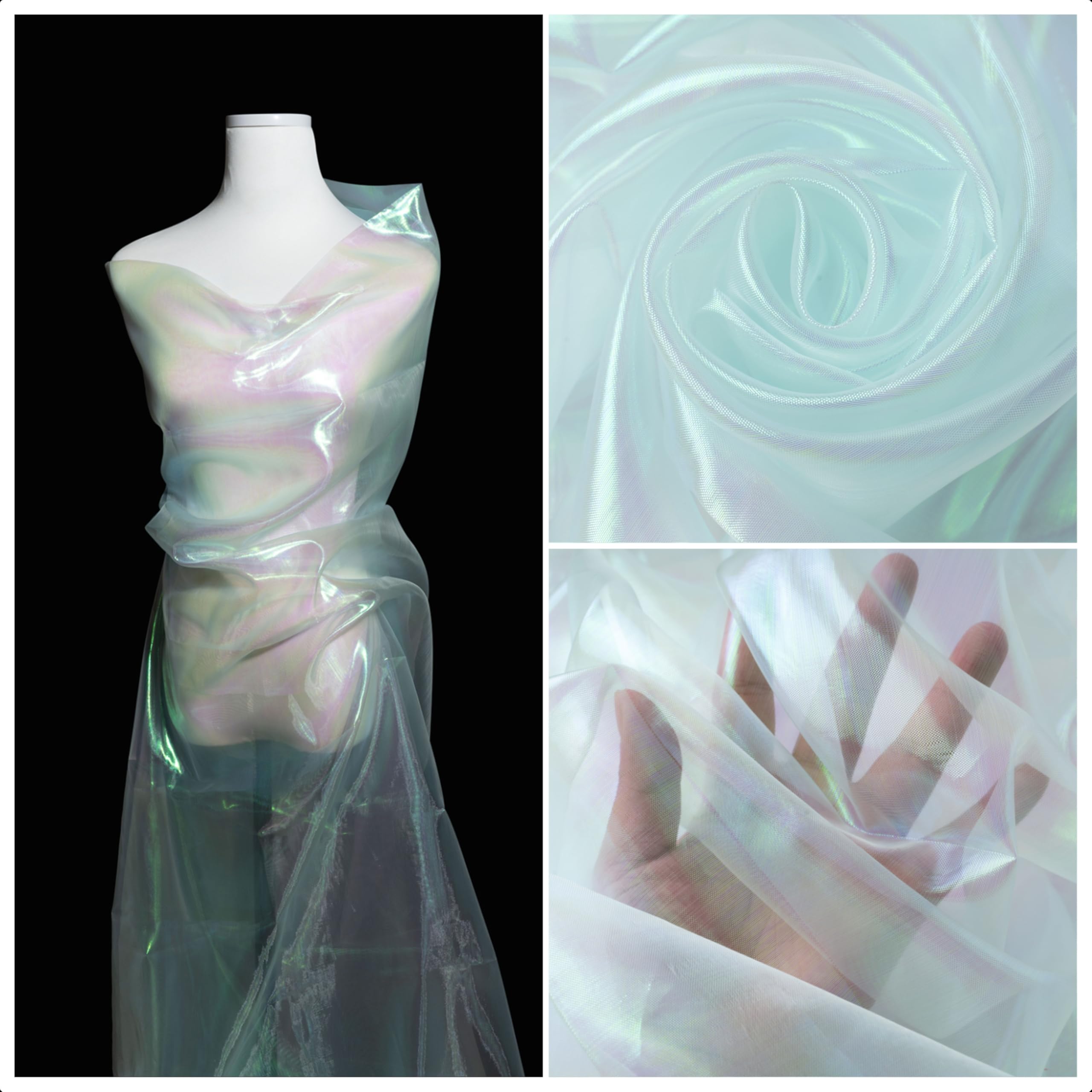 Sheer Organza Fabric Iridescent -3.3 Yard Long, 59-Inch Wide - for DIY,Sewing Crafts,Wedding & Party Decorations(Light Blue)