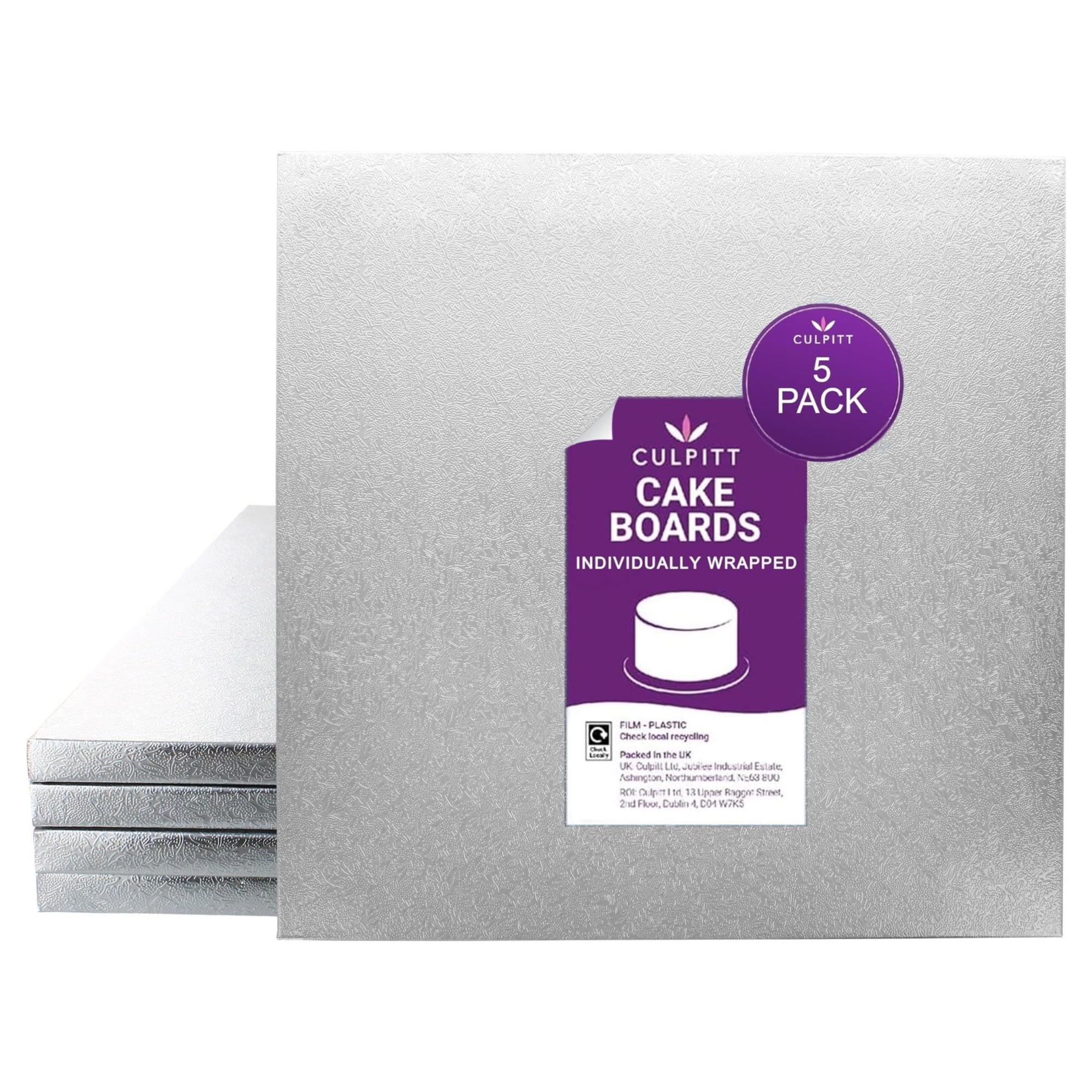 Culpitt Silver 10" Square Cake Drum Board - Pack Of 5 (Individually Wrapped), Isd10
