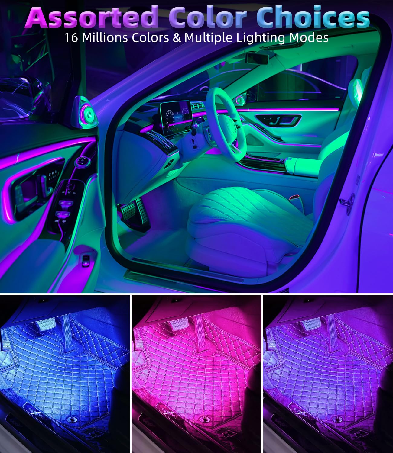 LEAZZLE Kit Bandes LED RGB Voiture | 4 Bandes + Contrôle APP & Micro | 16M De Couleurs | Alimentation USB 5V