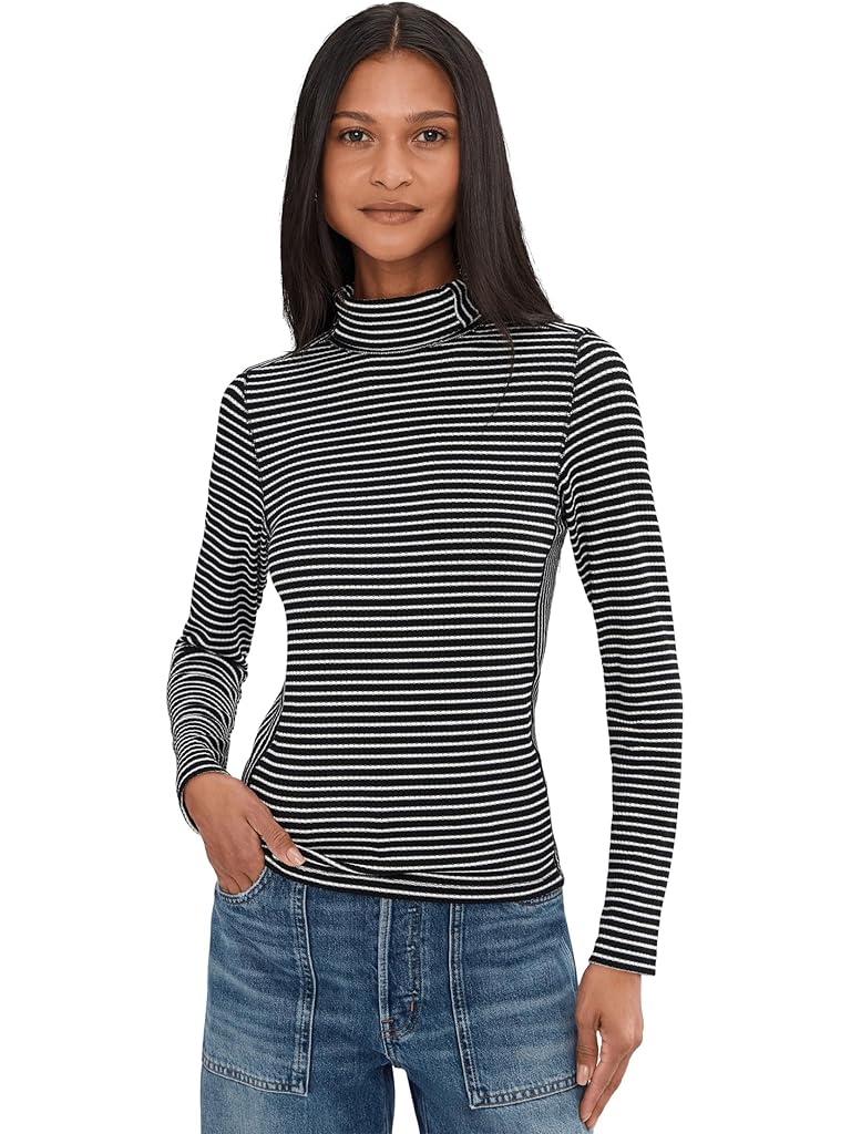 White Madewell Stripe Coverstitch Turtleneck Drapey Ray