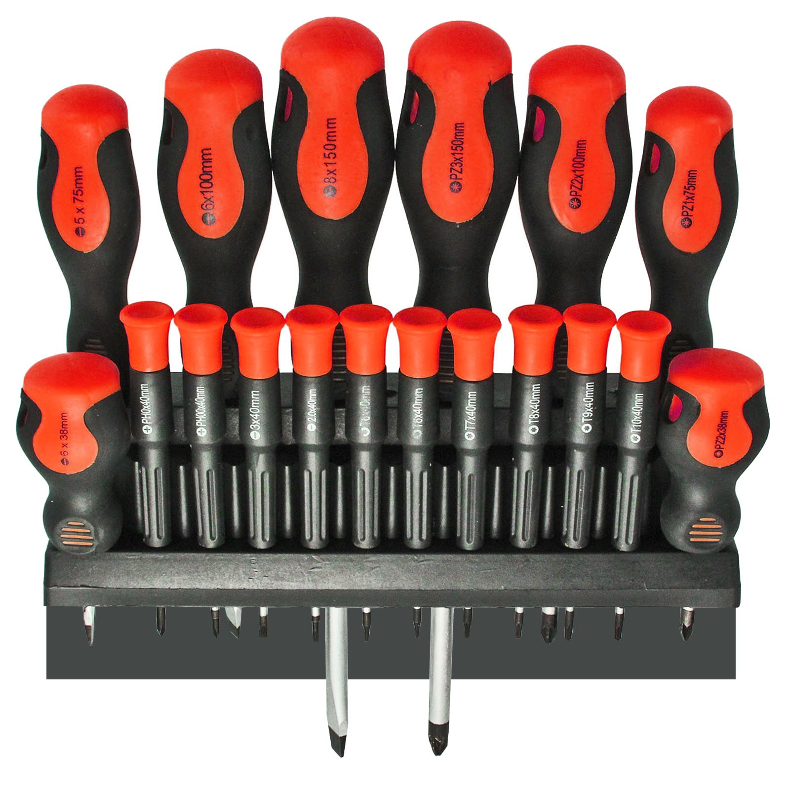 18 Piece Large & Small Precision Screwdriver Set (Phillips, Pozi, Flat / Slotted, Torx & Wall Mountable Bracket)