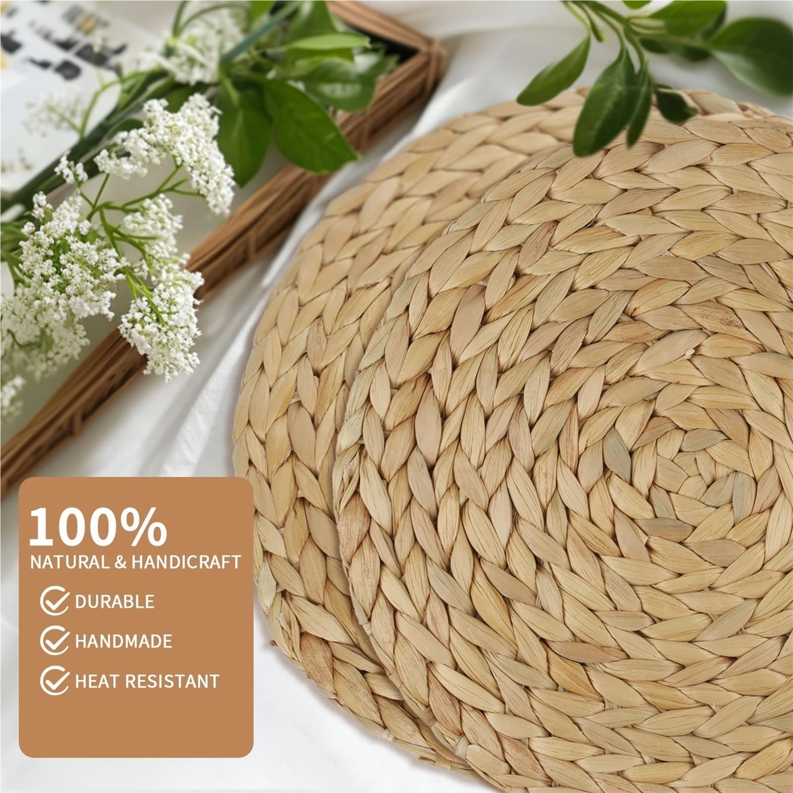 Sets de Table Ronds tissés Ensemble de 6 Sets Table Ronds en rotin tissés à la Main, 30cm, Isolation Thermique, Tapis Table Osier Naturel for Salle Manger, décoration Mariage Domicile(6pc A)