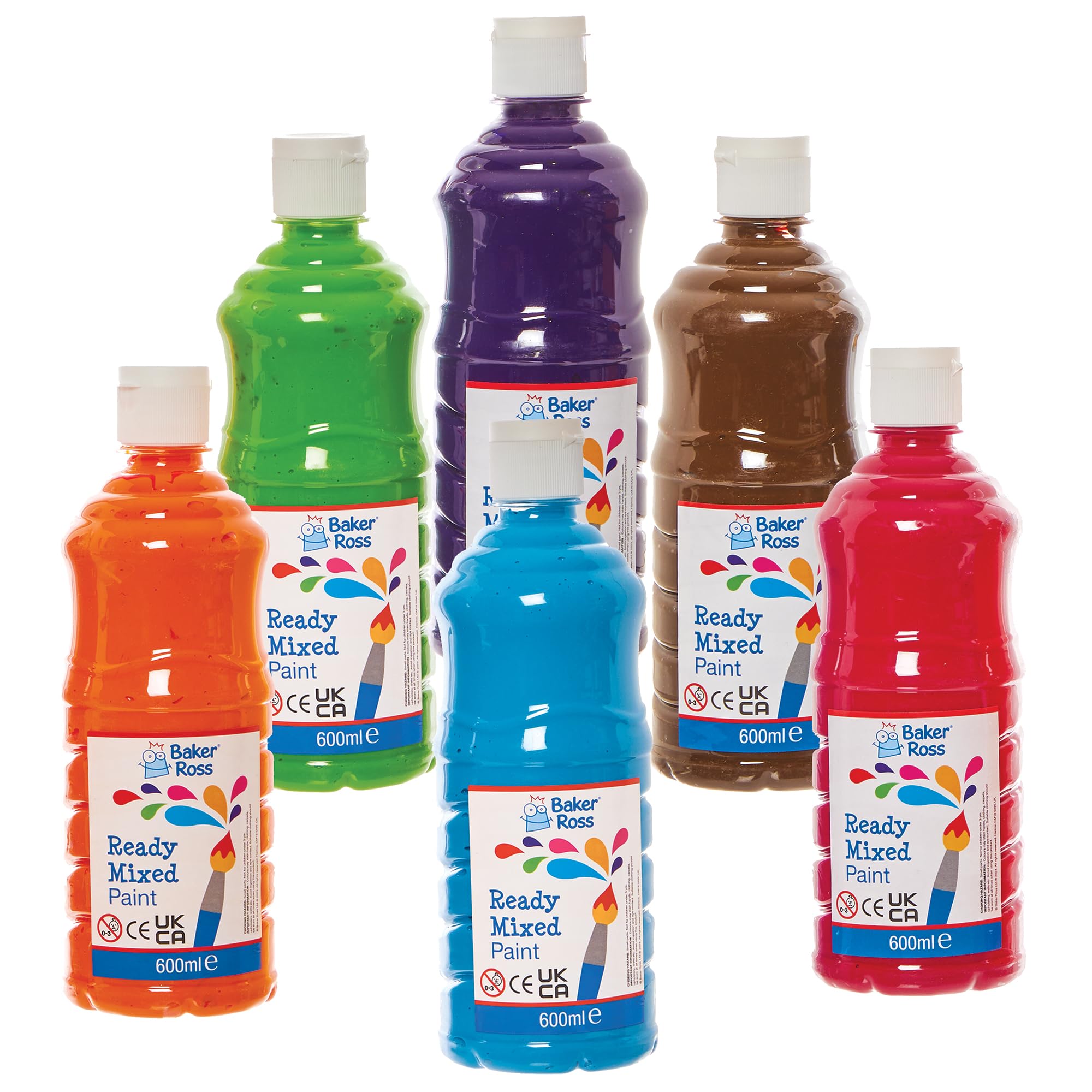 Baker Ross FN164 Secondary Colours Ready Mixed Poster Paints - Pack of 6 Bottles, 600ml, Assorted Colours, Poster Paint