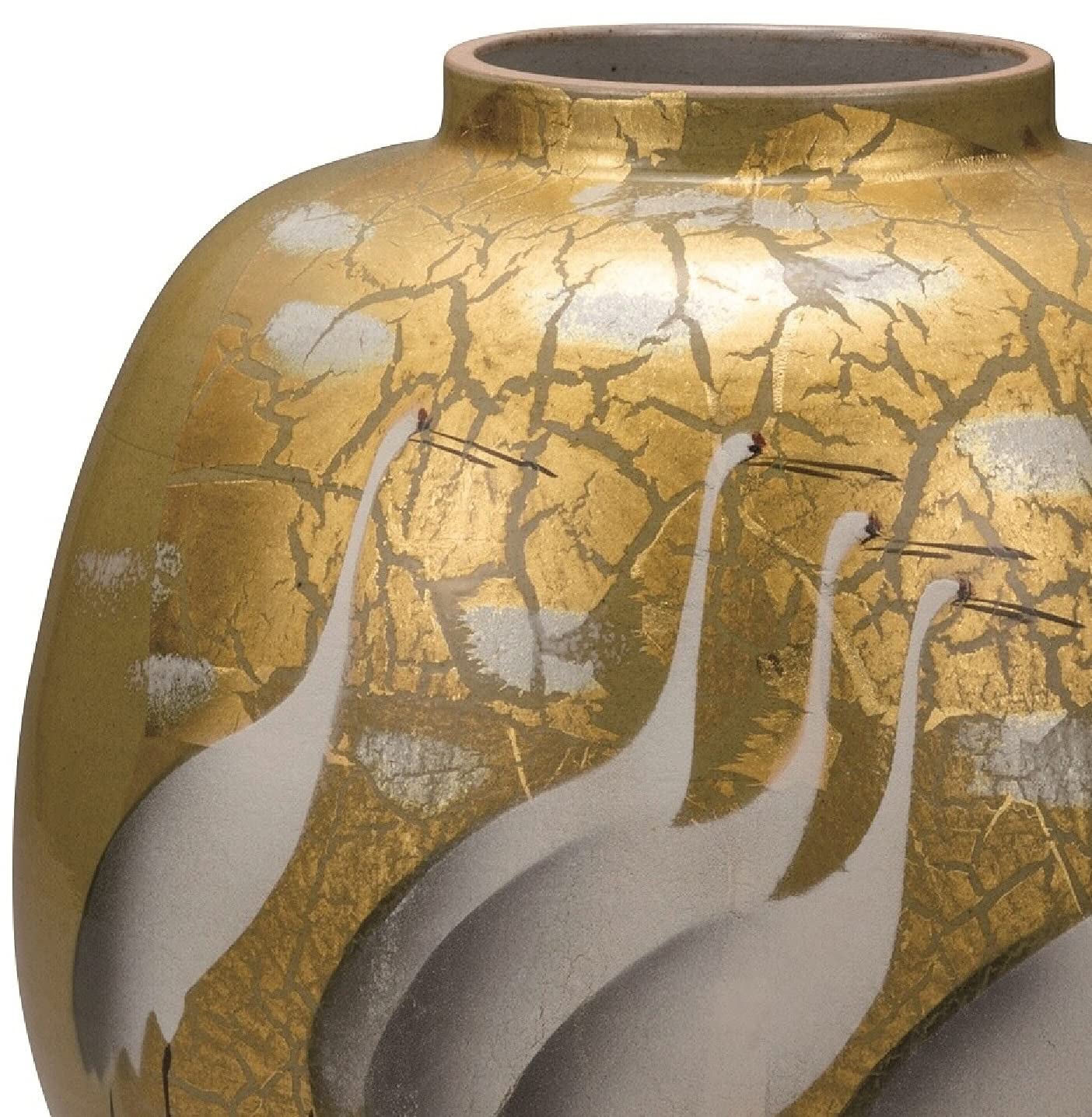 Amazon.co.jp: 伝統工芸 九谷焼 8号花瓶 金箔鶴 山田登陽志 作