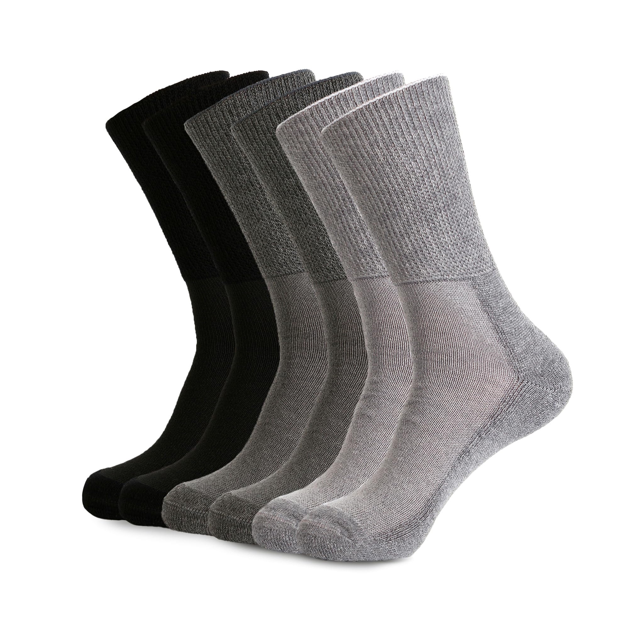 1SOCK2SOCK Paquete de 6 calcetines unisex de bambú de algodón orgánico para diabéticos, terapéuticos, sin ataduras, acolchados, gris, Large